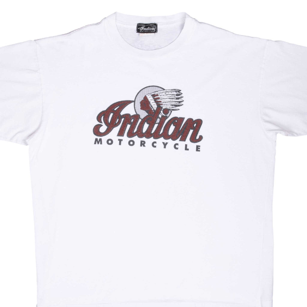 Vintage Indian Motocycle Biker Tee Shirt 1990S Size 2XL With Single Stitch Sleeves