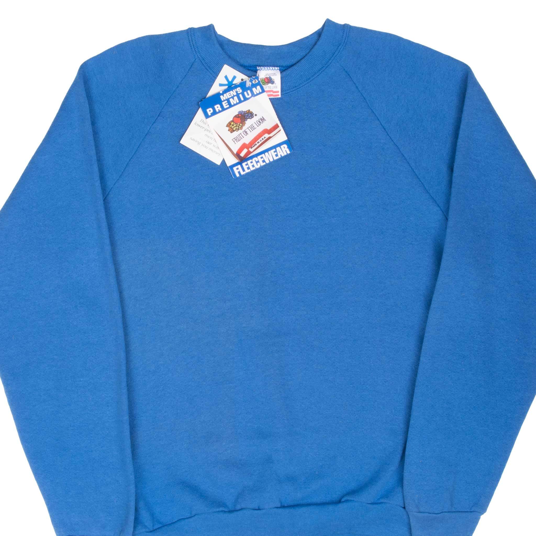 Vintage Fruit Of The Loom Blank Blue Crewneck Sweatshirt 1990 Large Deadstock Made In USA