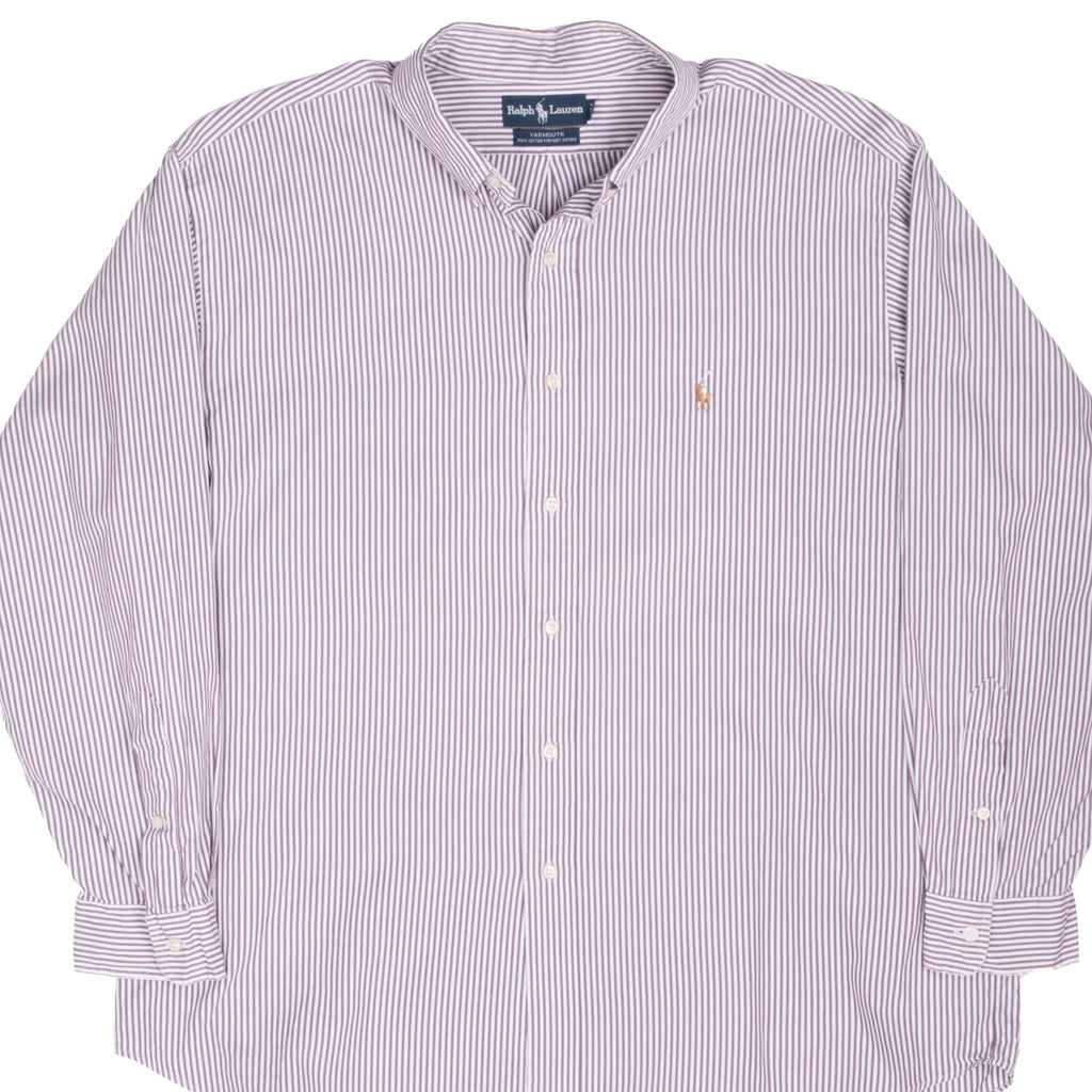 Vintage Ralph Lauren Classic Brown & White Striped Shirt 1990S Size 17 1/2 X 34