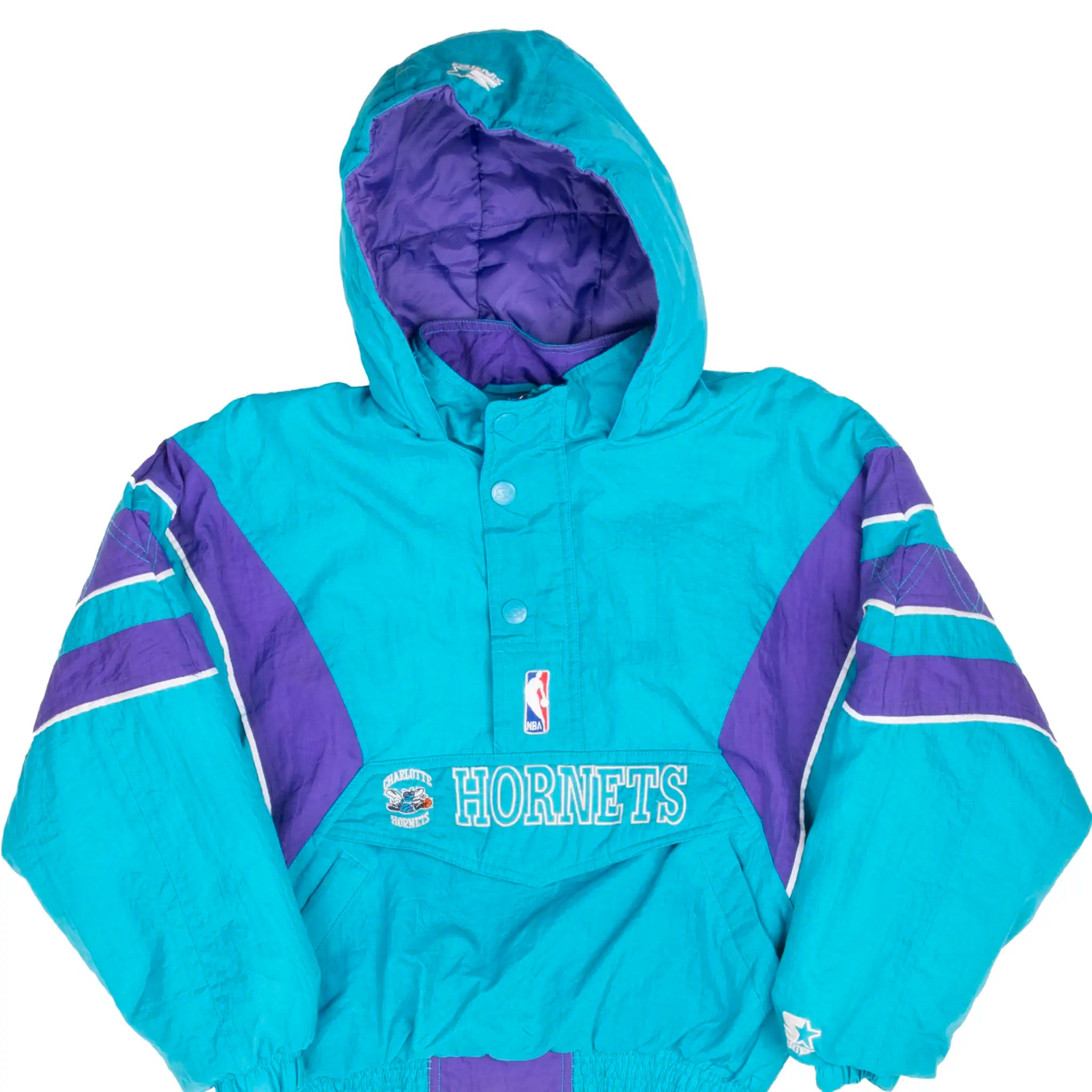 VINTAGE NBA CHARLOTTE HORNETS 1990S HEAVY PULLOVER STARTER JACKET MEDIUM YOUTH