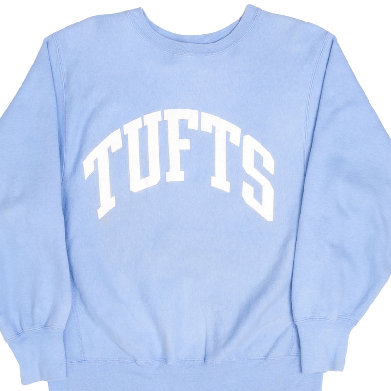 Vintage Blue Champion Reverse Weave Tufts University Sweatshirt 1980S Size Large Made In USA