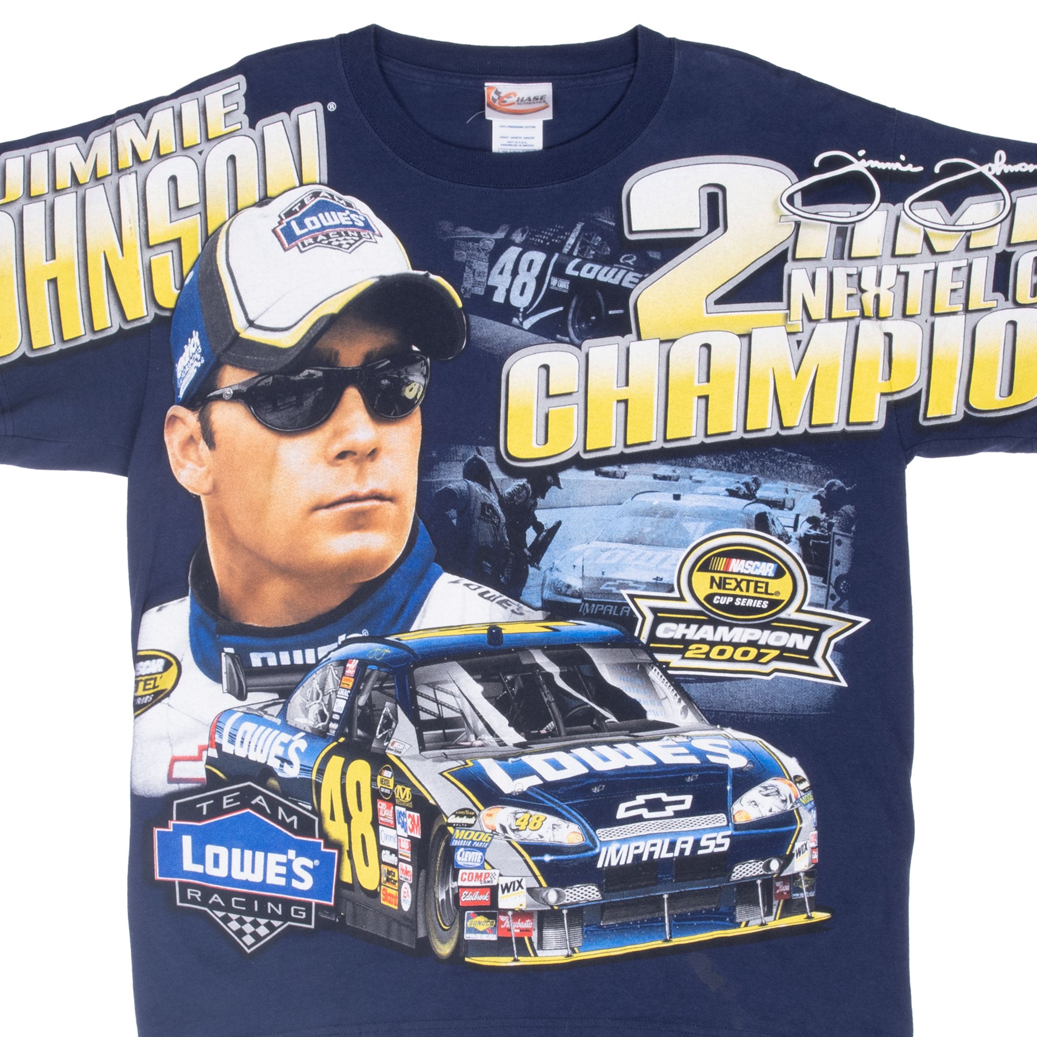 Vintage Nascar Jimmie Johnson Champion 2007 All Over Print Tee Shirt Size Medium