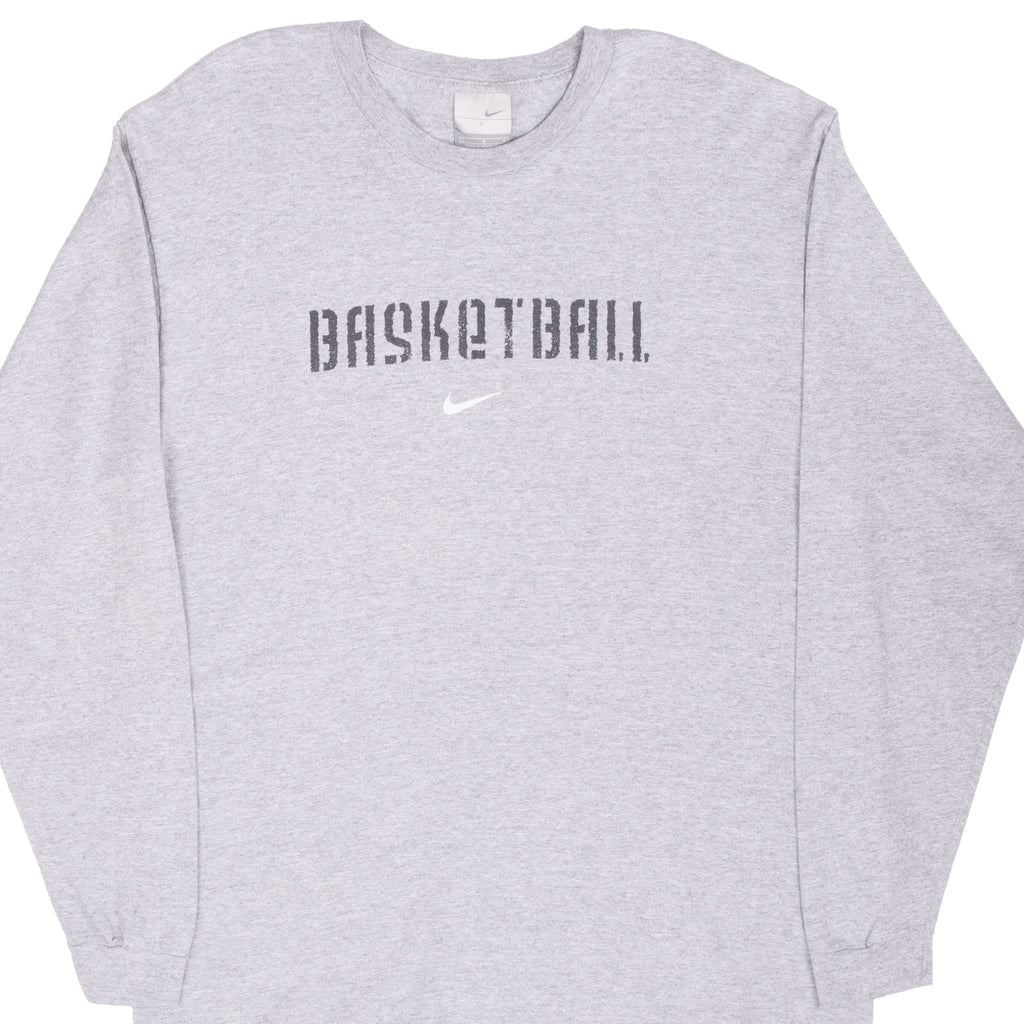 Vintage Nike Basketball Center Swoosh Grey Long Sleeve Tee Shirt 2000S Size Large