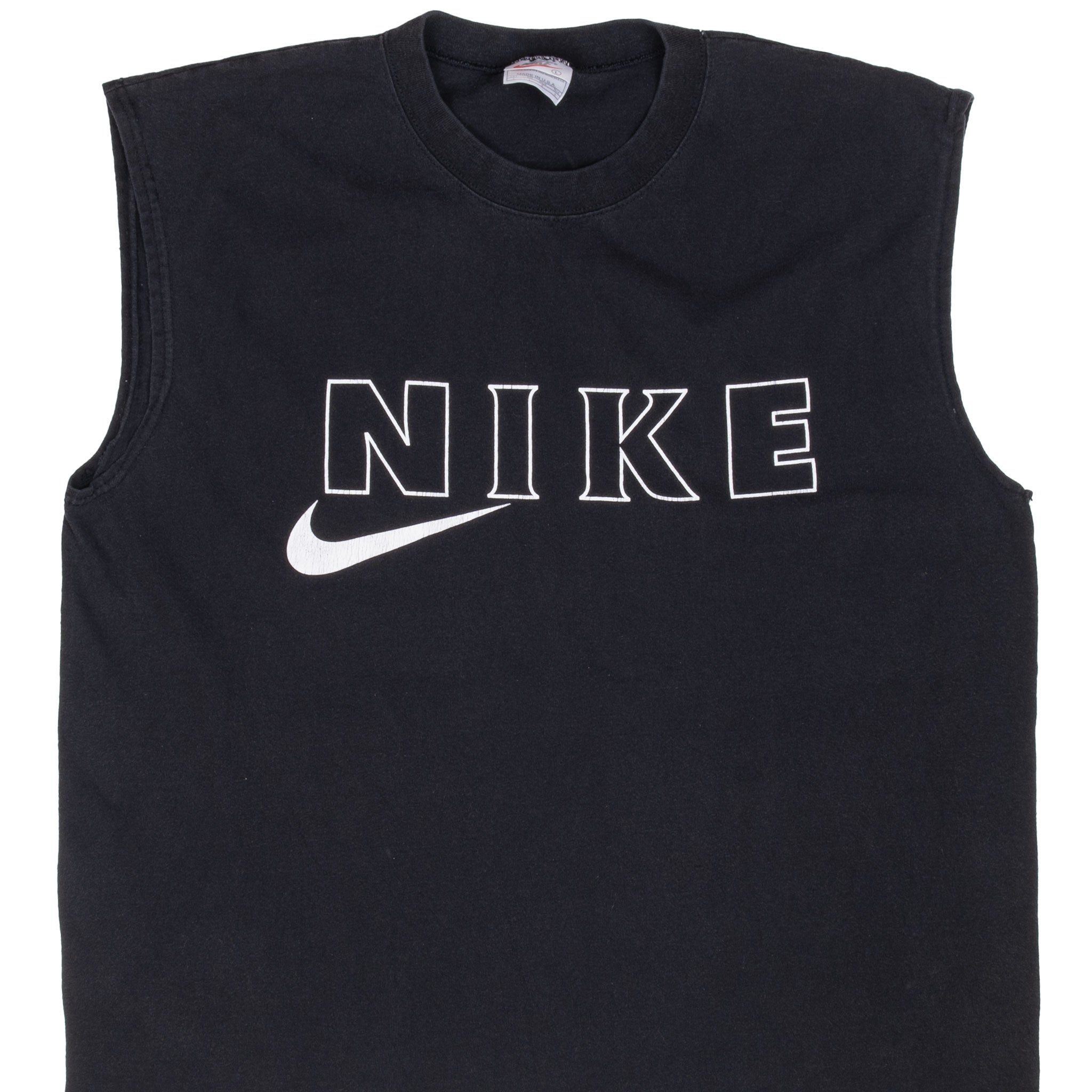 Vintage Nike Spellout Swoosh Black Tank Top Tee Shirt 1990S Size Large Made In Usa