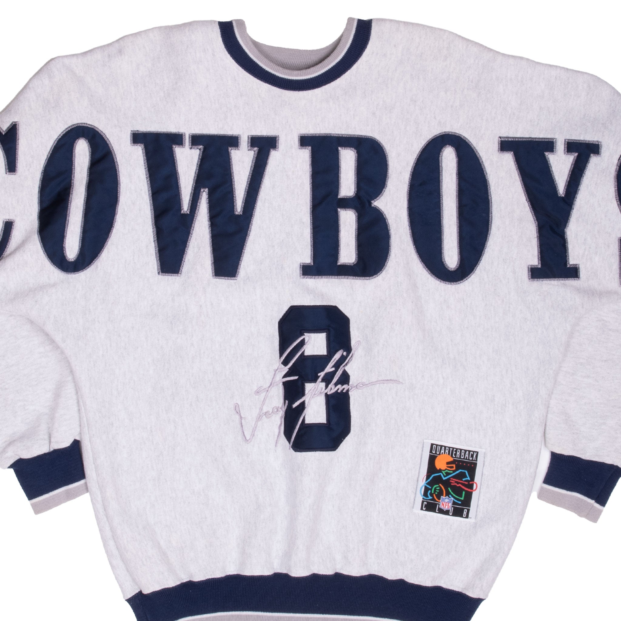 Vintage Nfl Dallas Cowboys Troy Aikman #8 Legends Atheltic Sweatshirt 1990S Size Medium Made In USA