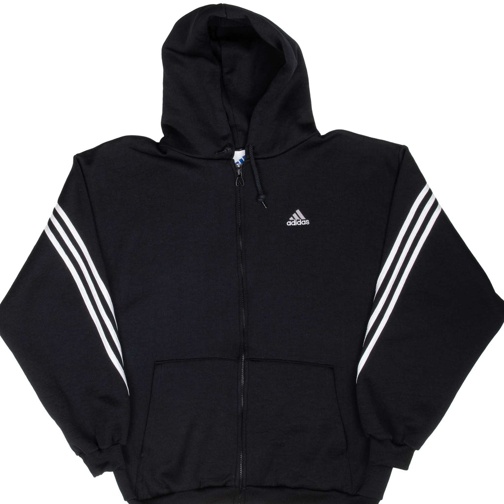 VINTAGE ADIDAS BLACK HOODED TRACK JACKET 1990S SMALL MADE IN
