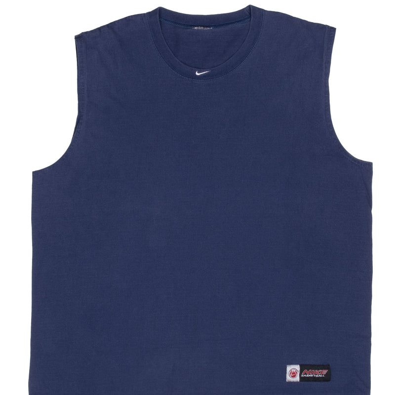 VINTAGE NIKE BASKETBALL CENTER SWOOSH NAVY BLUE TANK TOP TEE SHIRT 2000S XL