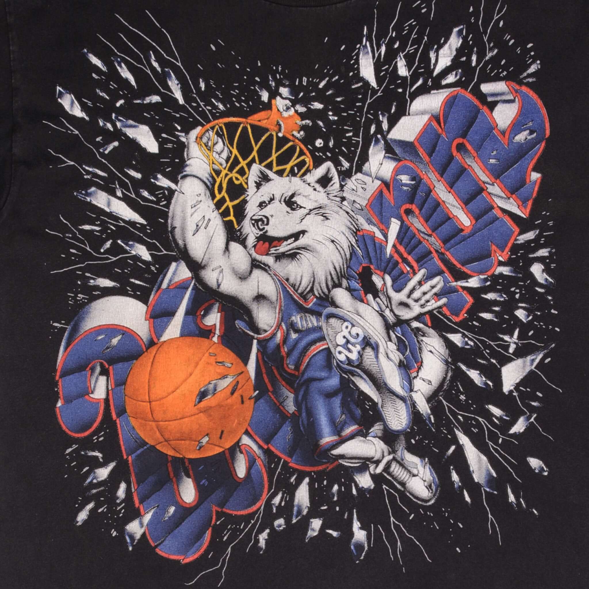 Vintage Ncaa Uconn Huskies Basketball 1990S Tee Shirt Size Large Made In Usa With Single Stitch Sleeves