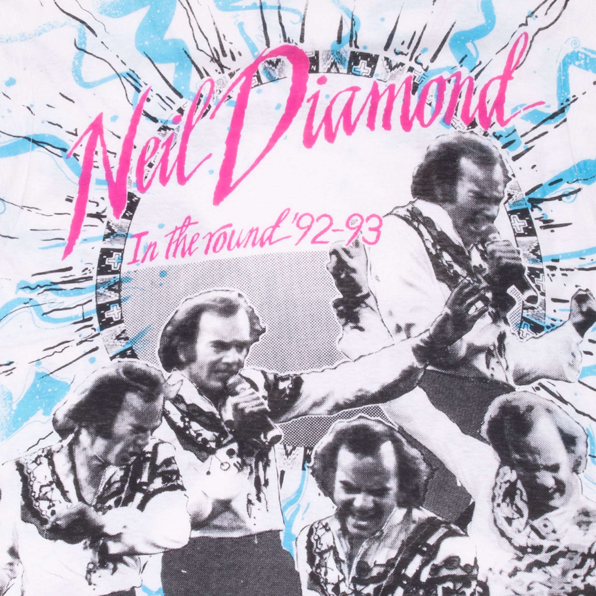 Vintage All Over Print Neil Diamond In the Round 92 93 Tee Shirt Size Large Made In France