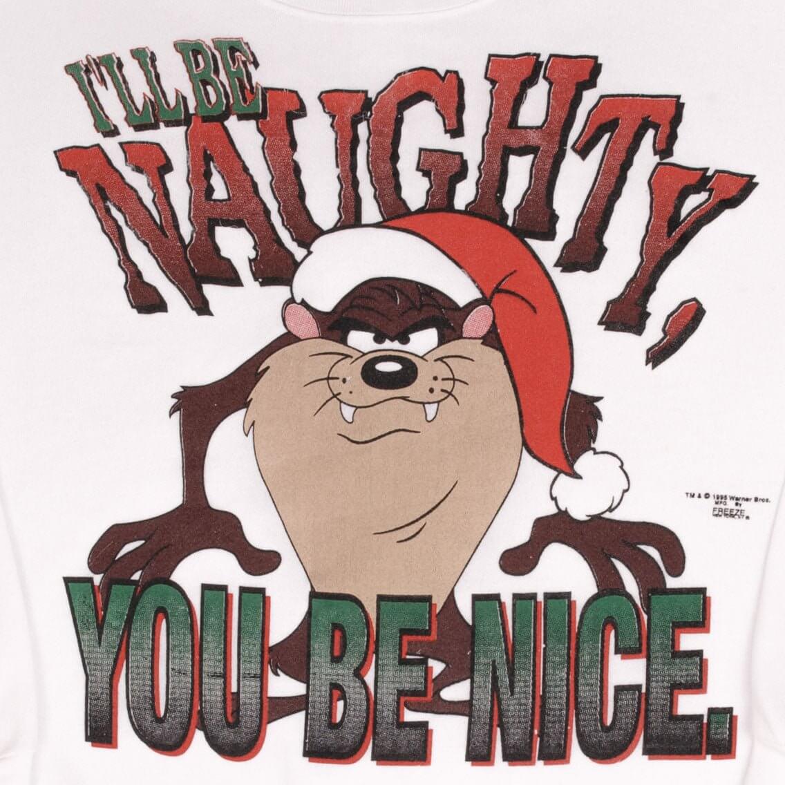 Vintage Looney Tunes Taz Santa Clause Xmas Sweatshirt 1995 Size XL Made In Usa