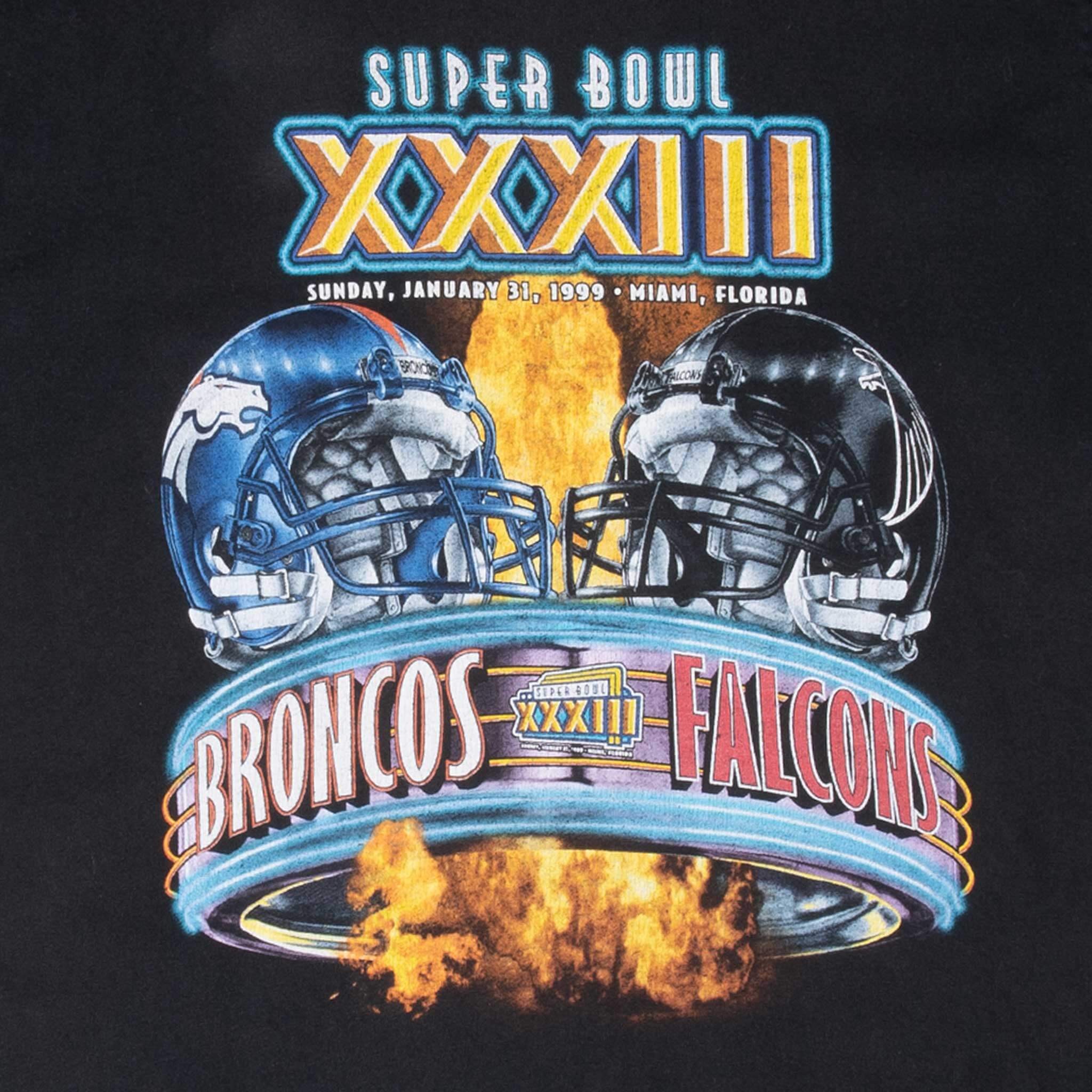 Vintage NFL Atlanta Falcons VS Denver Broncos Super Bowl XXXIII 1999 Black Tee Shirt Size Medium