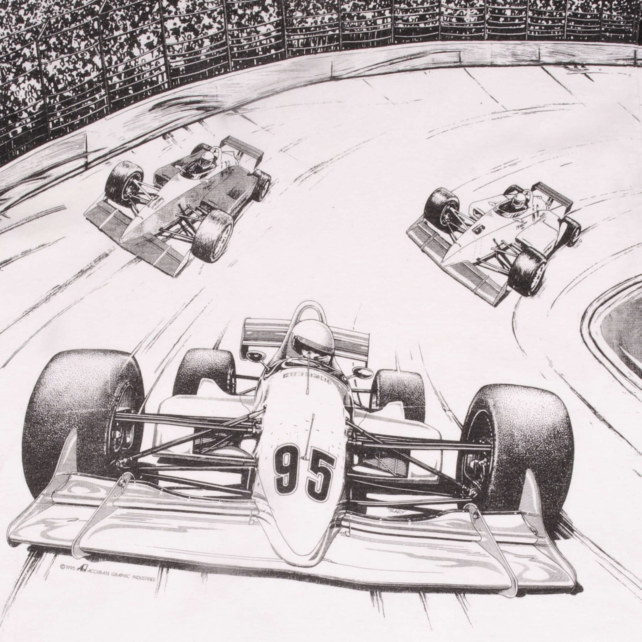 Vintage Racing All Over Print Indy Cars 1995 Tee Shirt Size XL Made In Usa With Single Stitch Sleeves