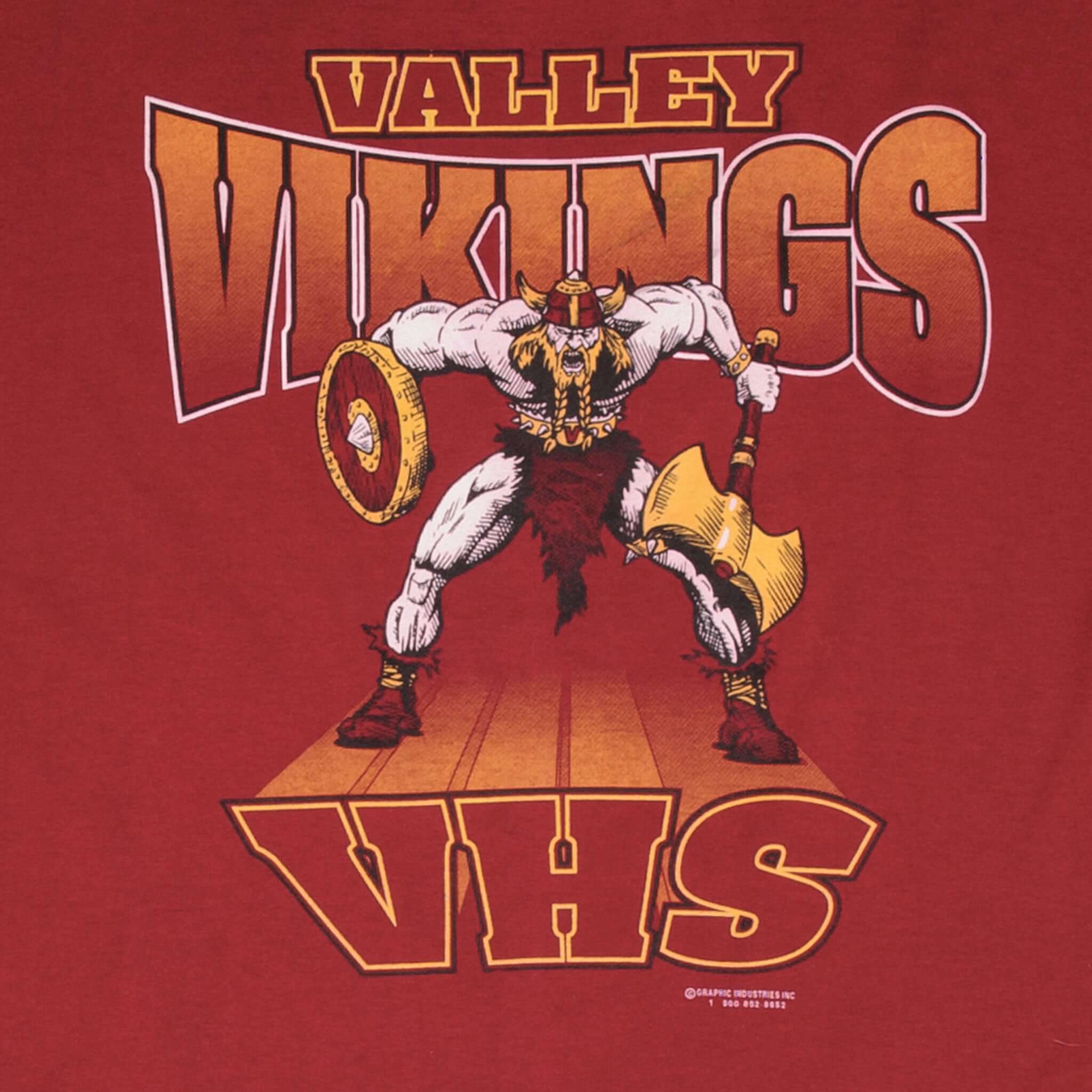 Vintage Valley High School Vikings Tee Shirt 1990S Size XL Made In Usa With Single Stitch Sleeves