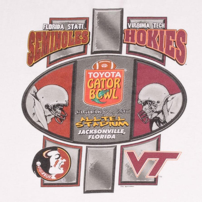 Vintage Fsu Seminoles Vs Virginia Tech Hokies Gator Bowl 2002 Tee Shirt Size 2XL