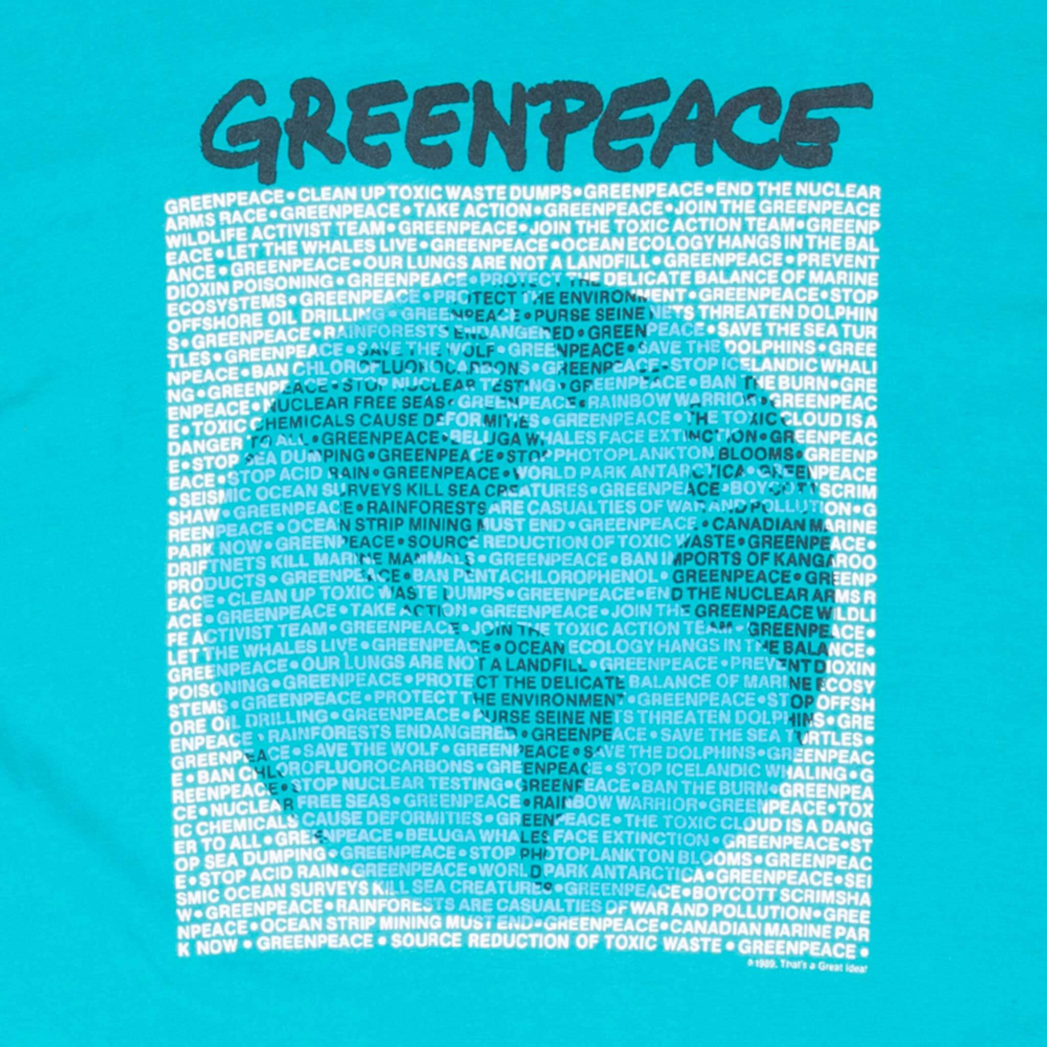 Vintage Green Peace 1989 Tee Shirt Size Large Made In Usa With Single Stitch Sleeves