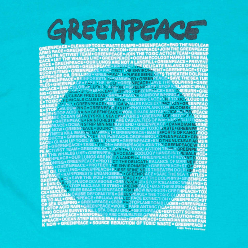 Vintage Green Peace 1989 Tee Shirt Size Large Made In Usa With Single Stitch Sleeves