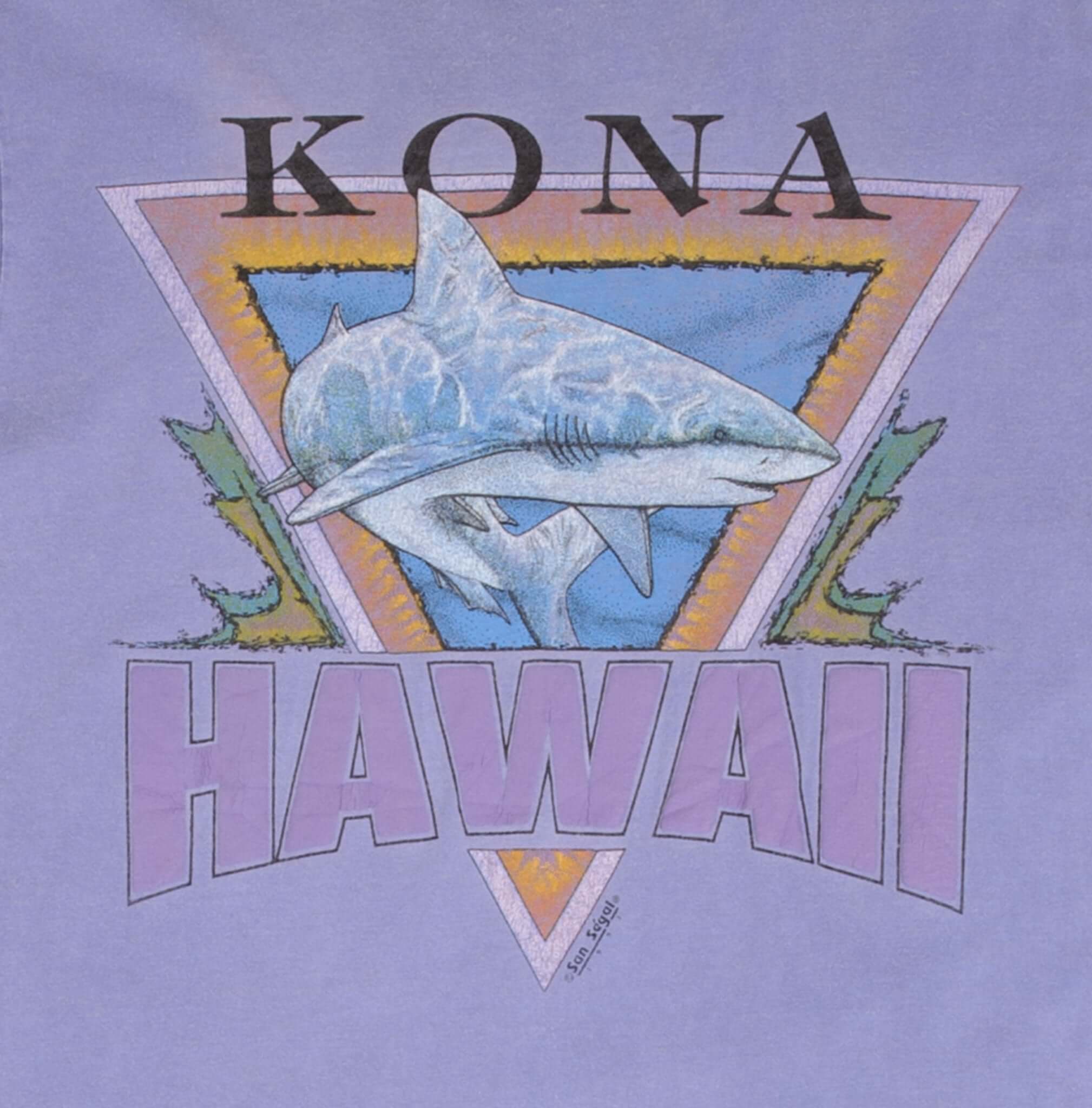Vintage Kona Hawaii Shark Graphic 1991 Tee Shirt Size Medium Made In Usa With Single Stitch Sleeves