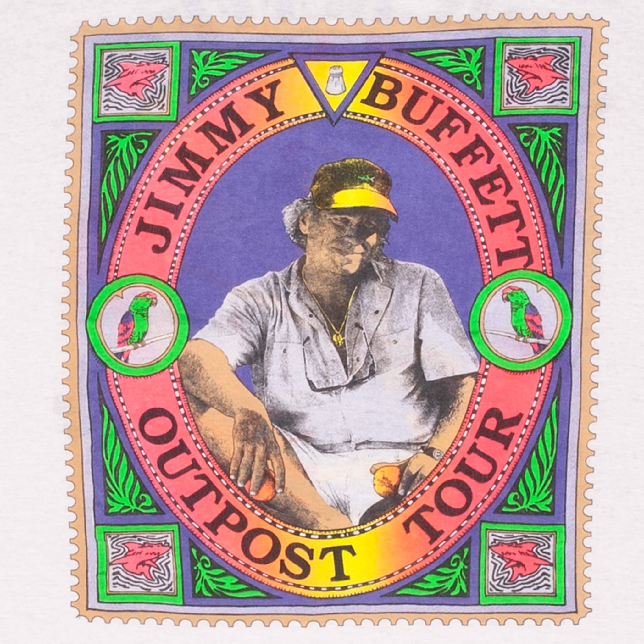 Vintage Jimmy Buffett Outpost Tour 1991 Tee Shirt Size Large Made In Usa With Single Stitch Sleeves