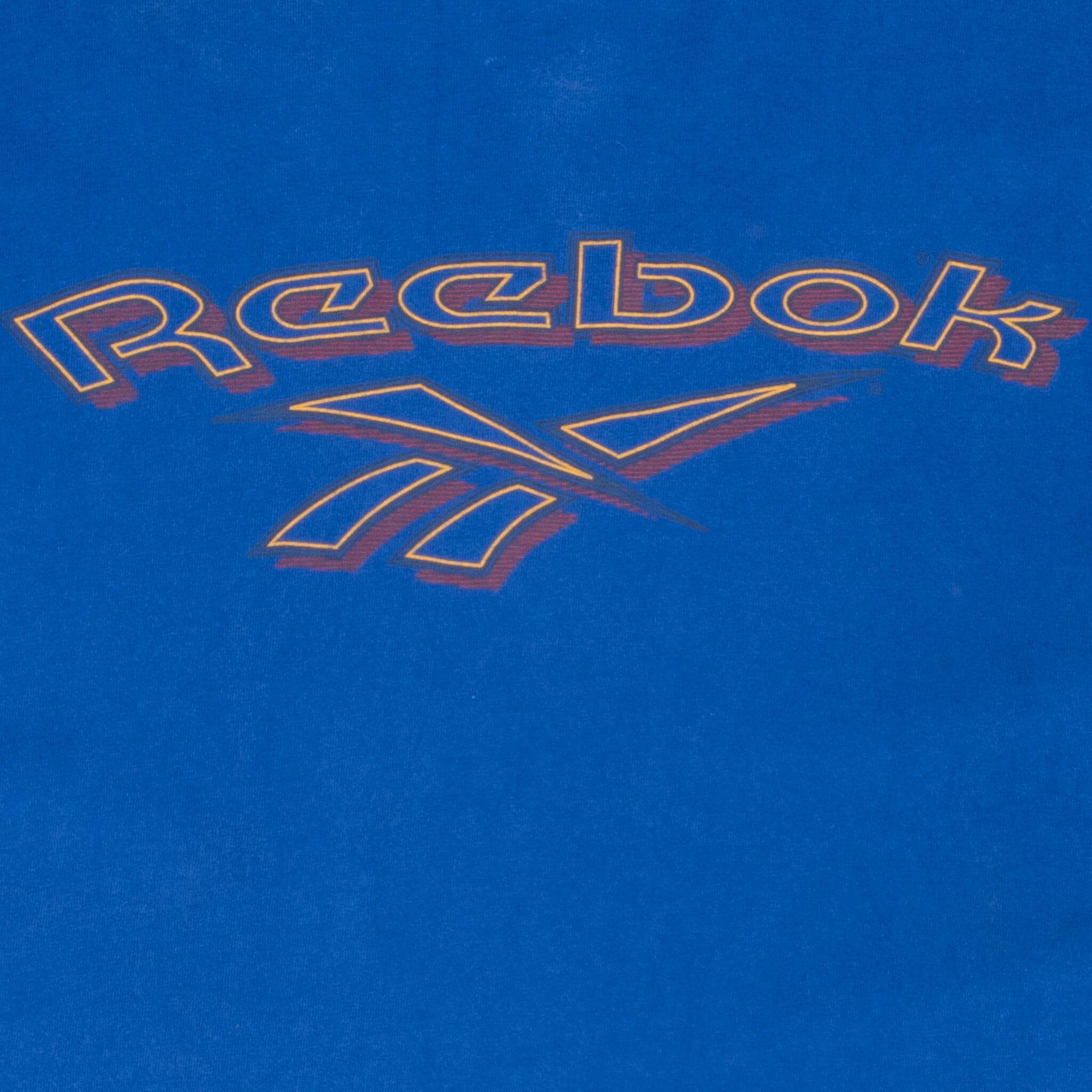 Vintage Reebok 1990S Blue Tee Shirt Size Large Made In USA With Single Stitch Sleeves
