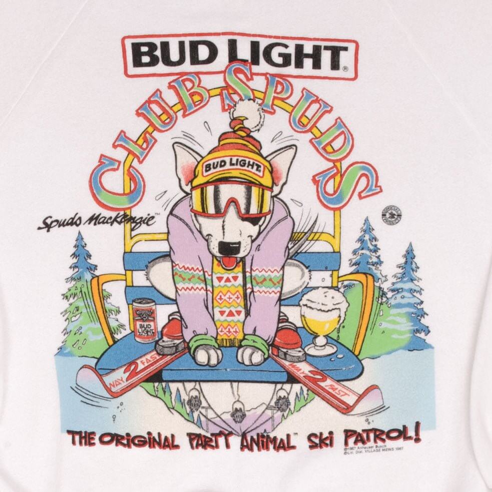 Vintage Budweiser Club Spuds The Original Party Animal Patrol Ski 1987 Sweatshirt Size XL