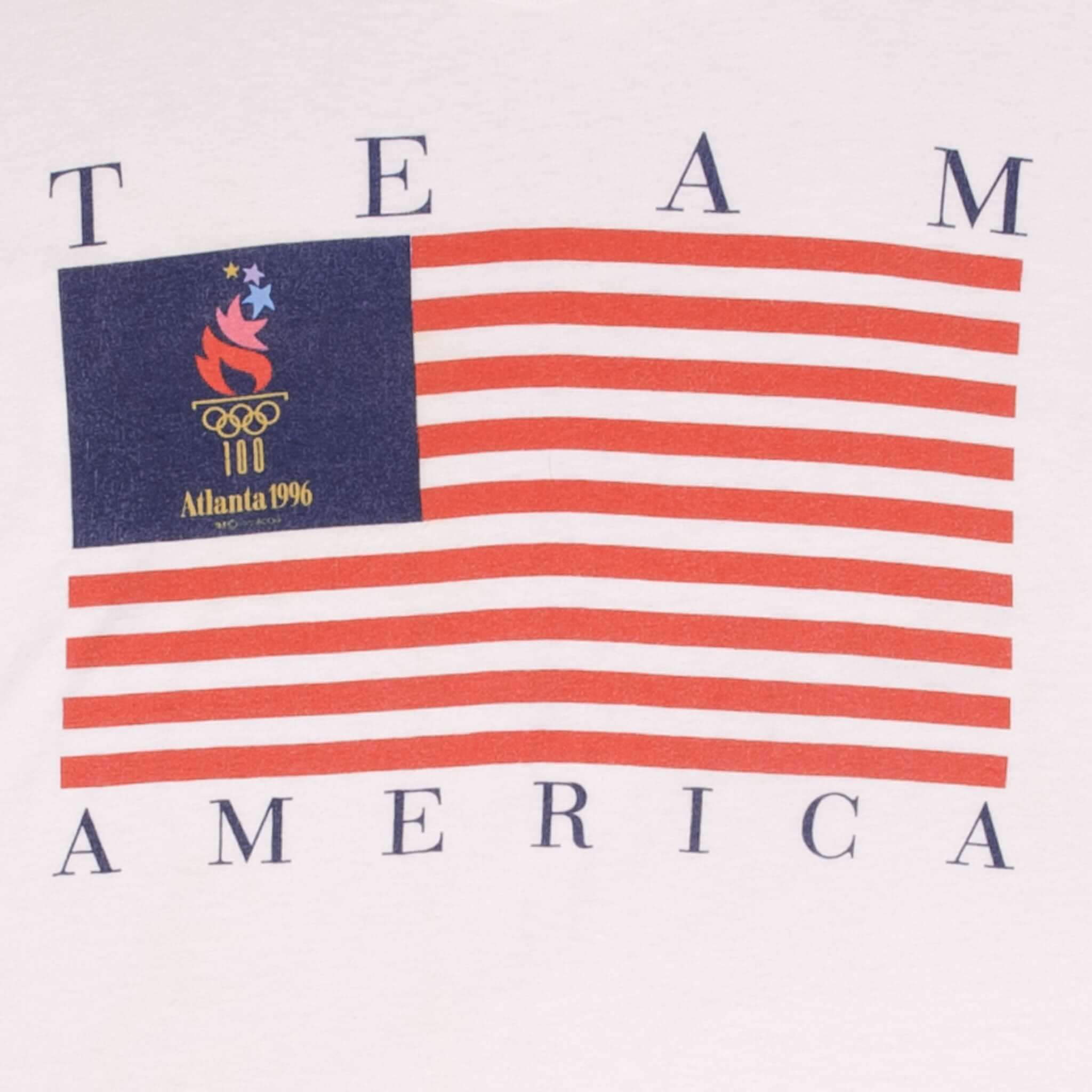 Vintage Atlanta Centennial Olympic Games 1996 Team America Team USA Tee Shirt Size Large Made In USA With Single Stitch Sleeves