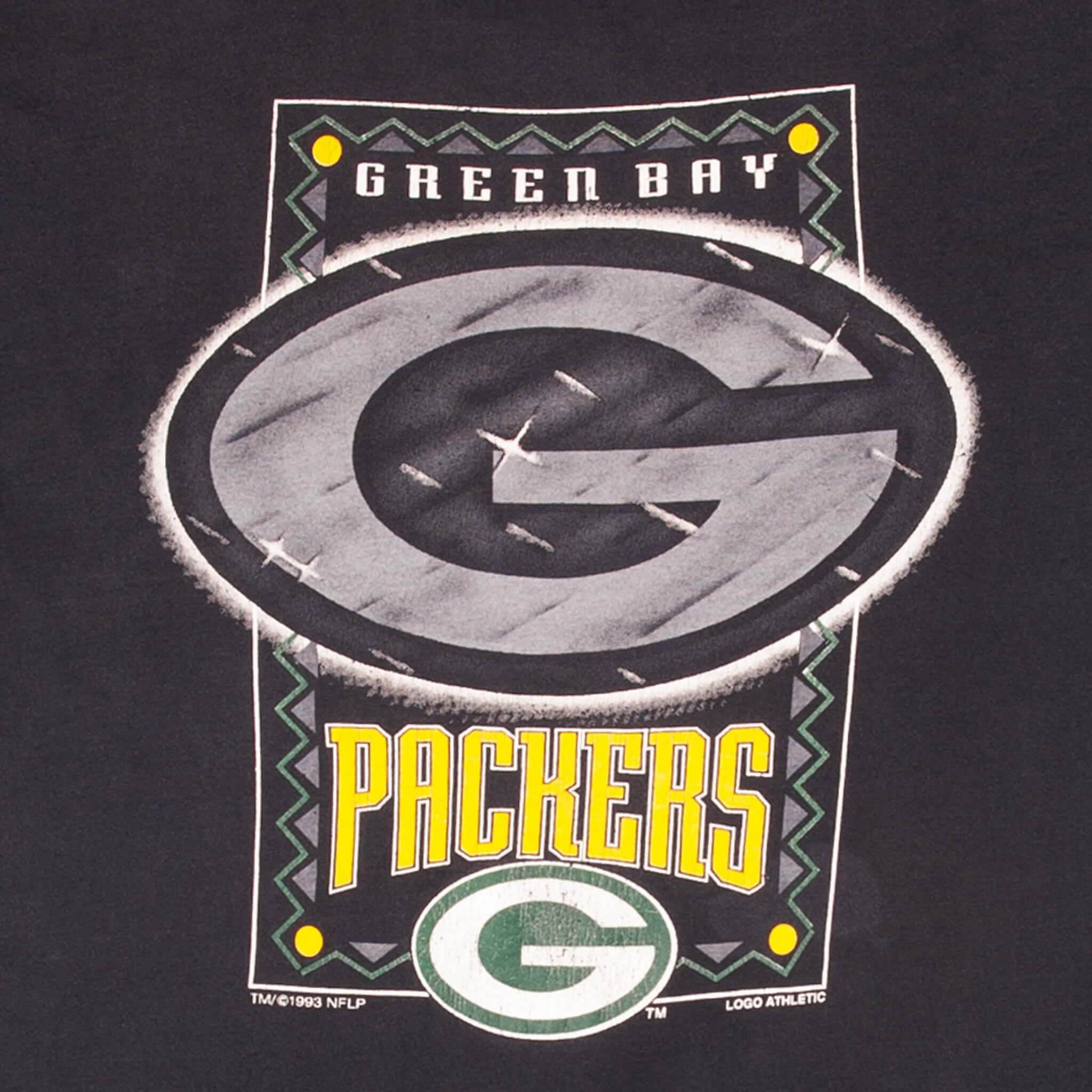 Vintage Nfl Green Bay Packers 1993 Black Tee Shirt Size Large Made In USA With Single Stitch Sleeves