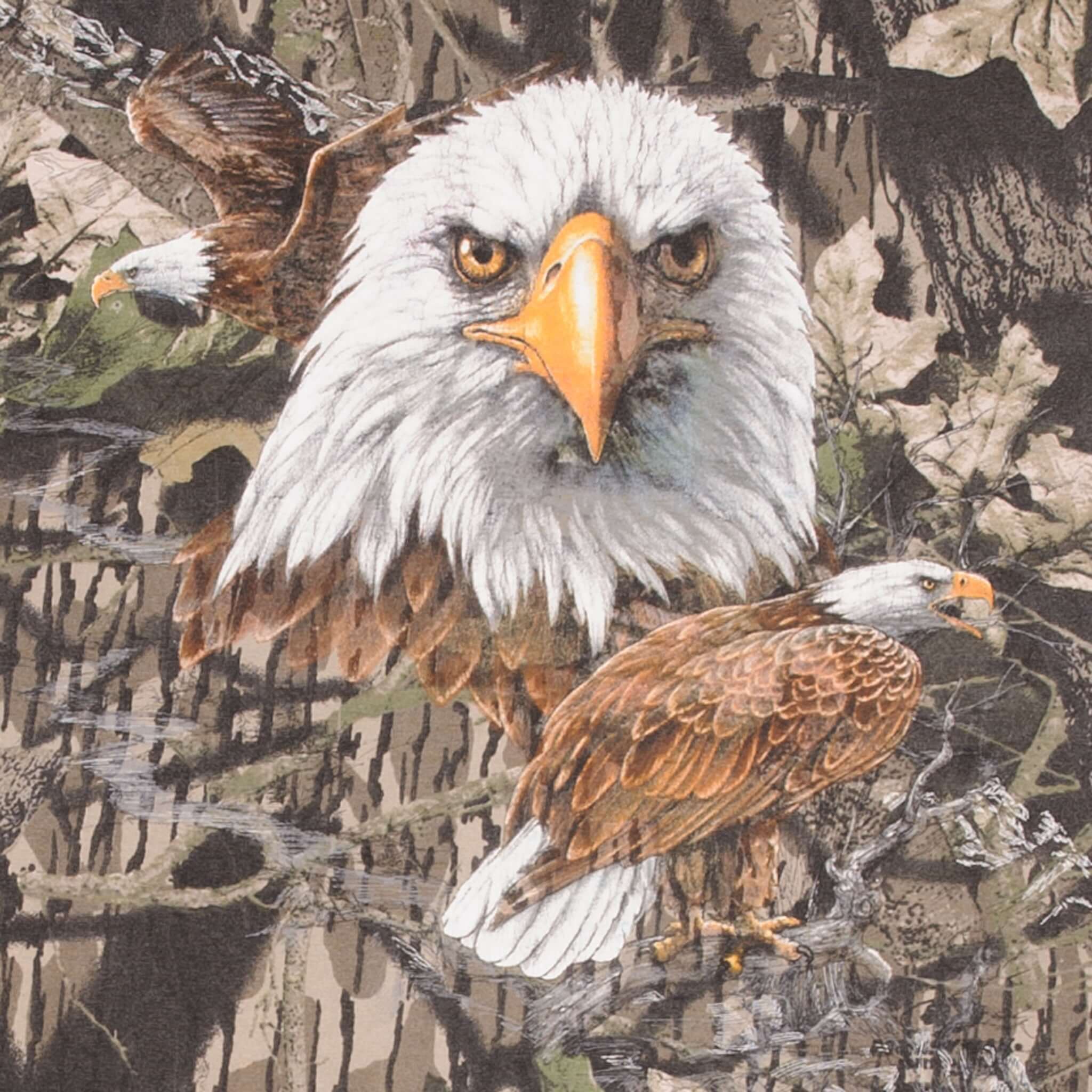 Vintage Hunting Mossy Oak Break Up Camo Eagle Print Apache Lake Arizona Tee Shirt Size Large Made In USA