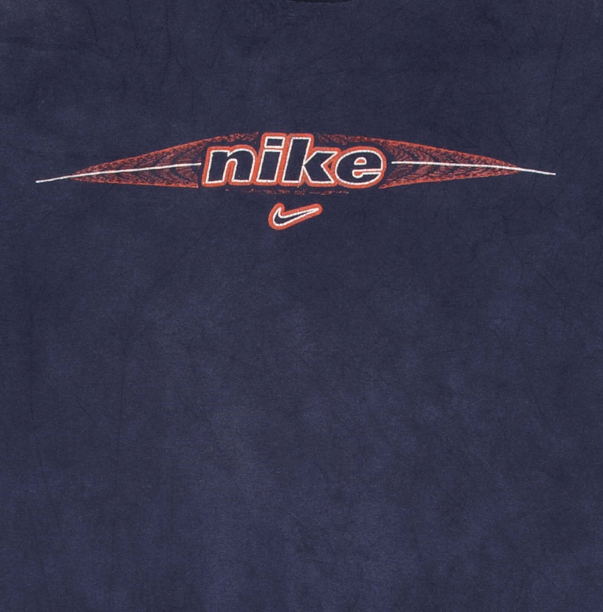 Vintage Nike Center Swoosh Spellout Blue Tee Shirt 1990S Size Large Made In Usa