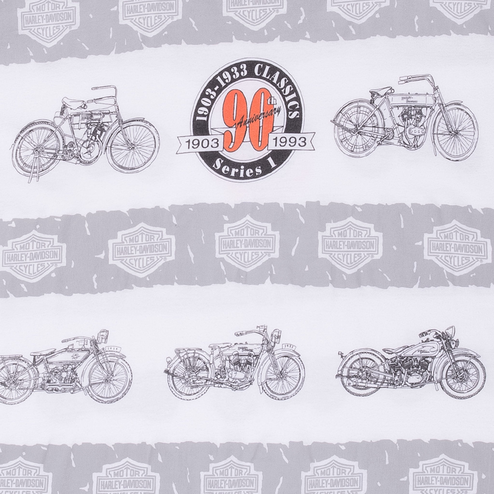 Vintage All Over Print 90th Anniversary Harley Davidson Tee Shirt 1993 Size XL Made In USA With Single Stitch Sleeves