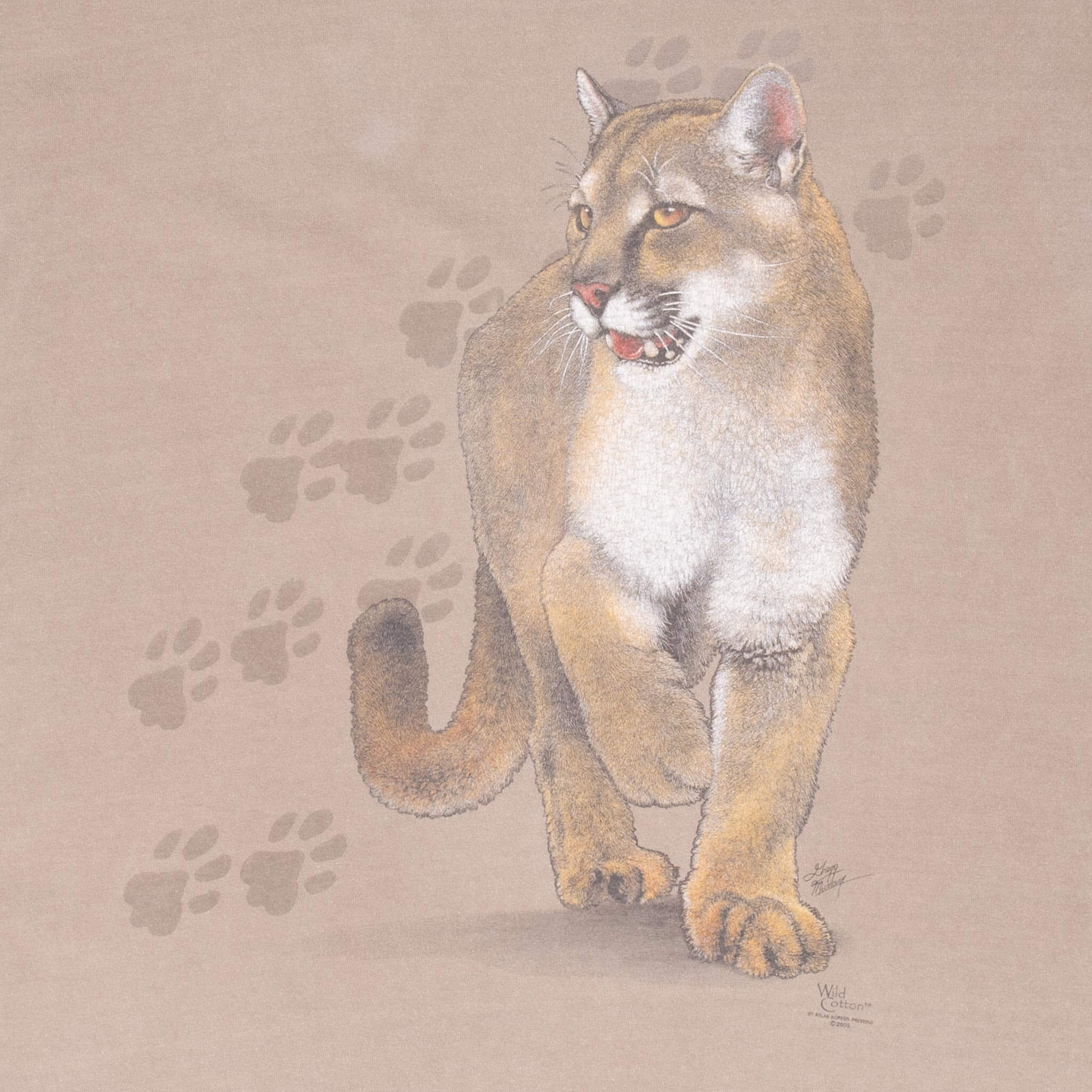 Vintage Animal Print Lioness 2003 Beige Tee Shirt Size XL