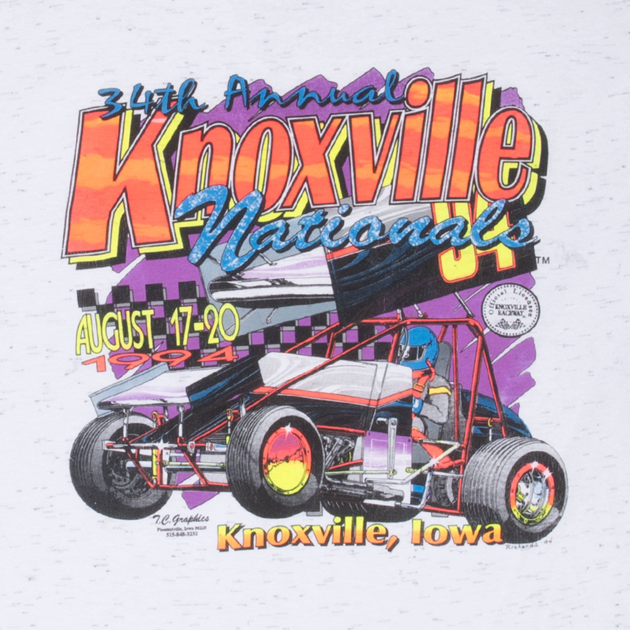 Vintage Knoxville 34Th Annual Nationals Racing 1994 Tee Shirt Size 2XL Made In Usa With Single Stitch Sleeves