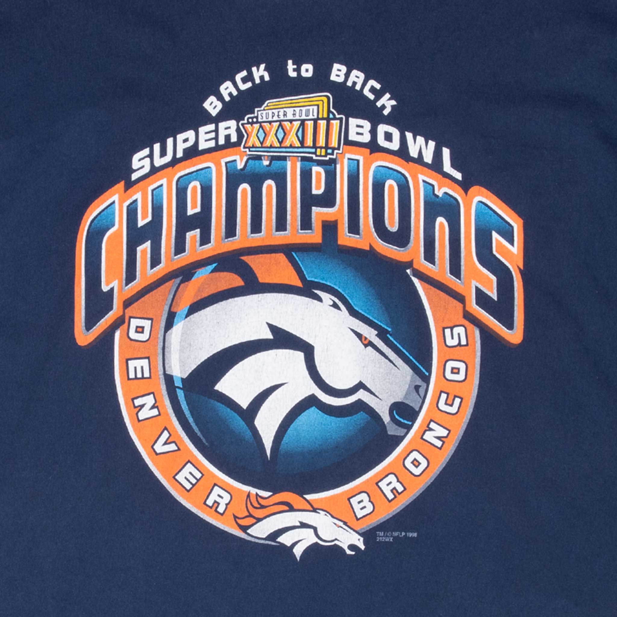 Vintage Nfl Denver Broncos Super Bowl Xxxiii Champions 1998 Tee Shirt Size 2XL Made In USA