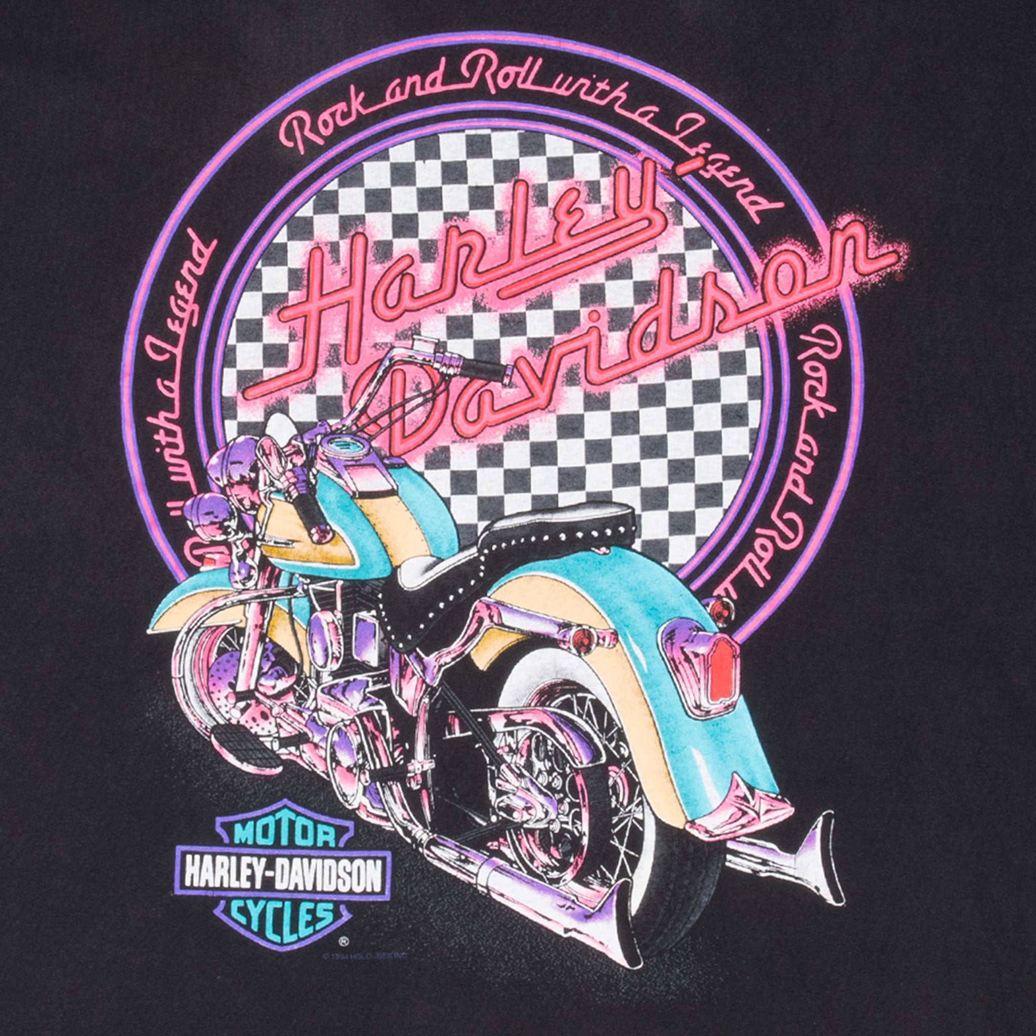 Vintage Harley Davidson Neon Los Aneles Tee Shirt 1994 Size XL Made In Usa With Single Stitch Sleeves