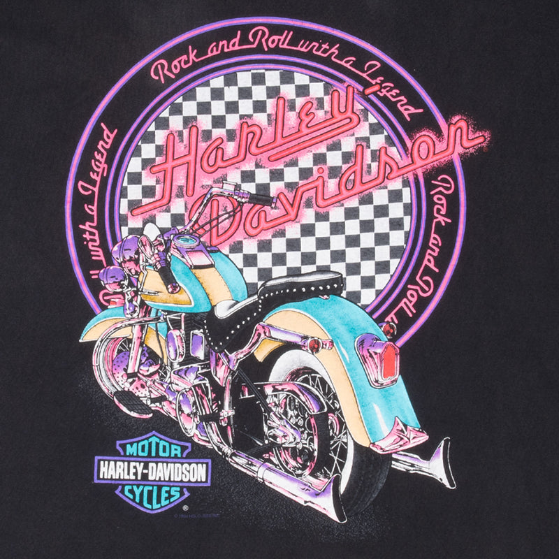 Vintage Harley Davidson Neon Los Aneles Tee Shirt 1994 Size XL Made In Usa With Single Stitch Sleeves
