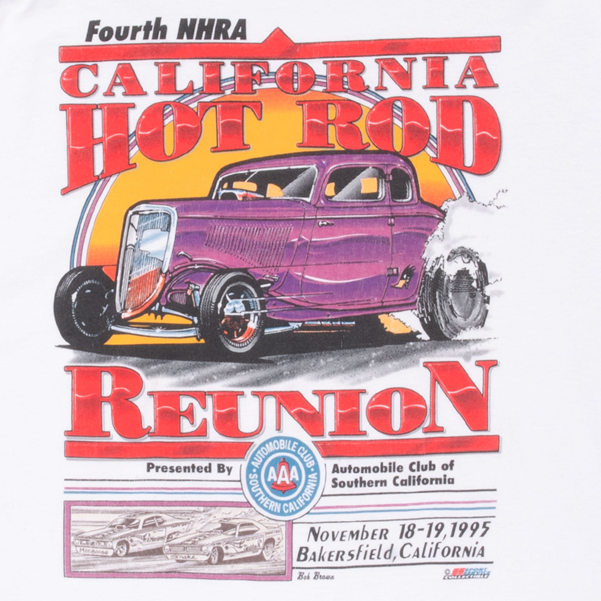 Vintage Nhra Hot Rod Reunion Bakersfield 1995 Tee Shirt Size XL Made In Usa With Single Stitch Sleeves