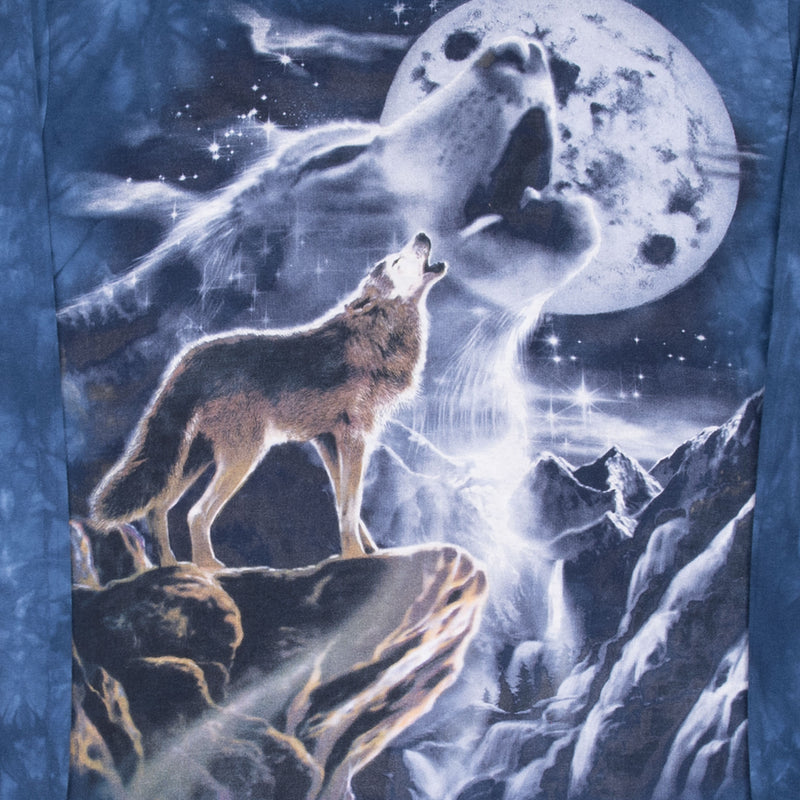 VINTAGE THE MOUNTAIN ANIMAL PRINT MOON WOLF LONG SLEEVE TEE SHIRT 2002 LARGE