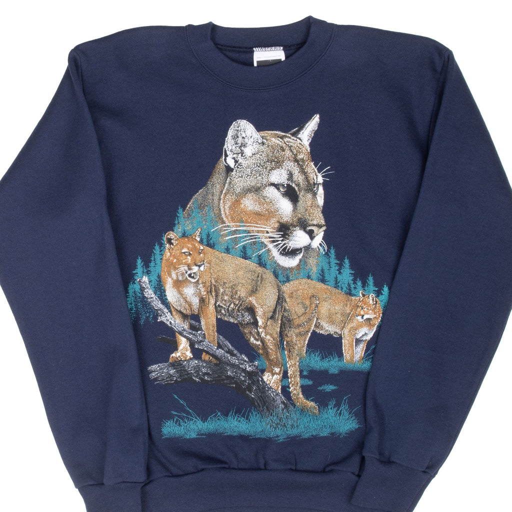 VINTAGE MOUNTAIN LION ANIMAL PRINT SWEATSHIRT 1990S MEDIUM MADE IN USA