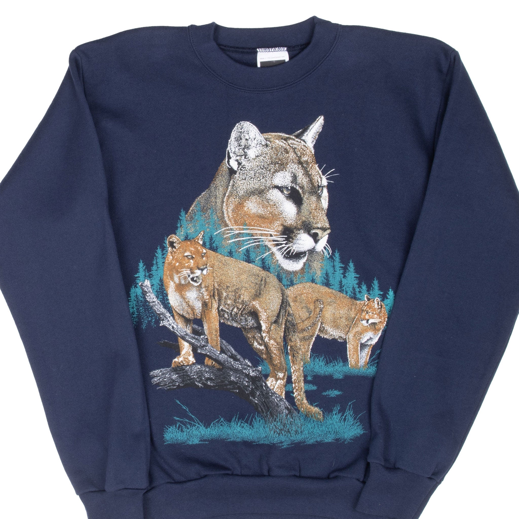 VINTAGE MOUNTAIN LION ANIMAL PRINT SWEATSHIRT 1990S MEDIUM MADE IN USA