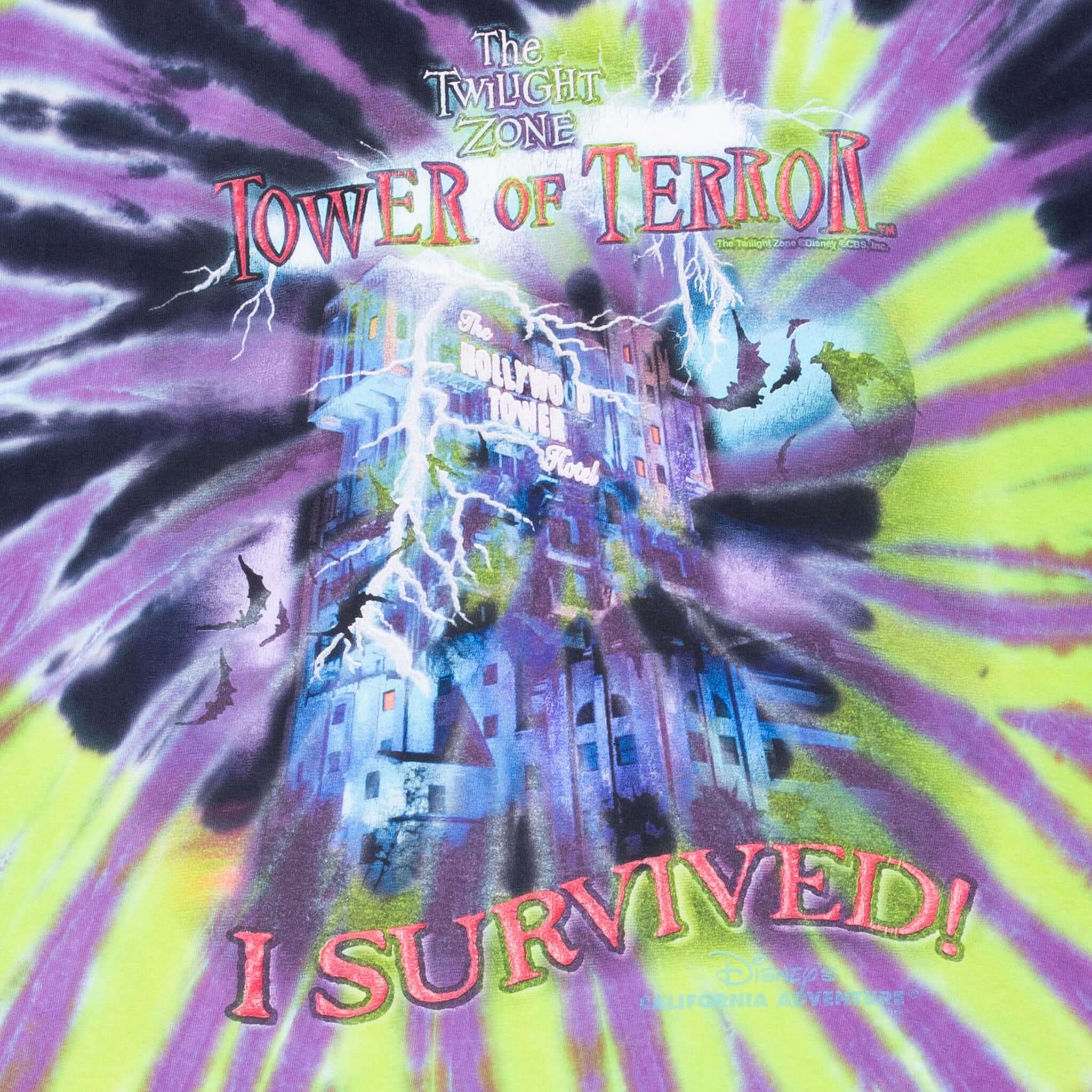 Vintage Disneyland Resort The Twilight Zone The Hollywood Tower Of Terror Tie Dye Tee Shirt Size 2XL