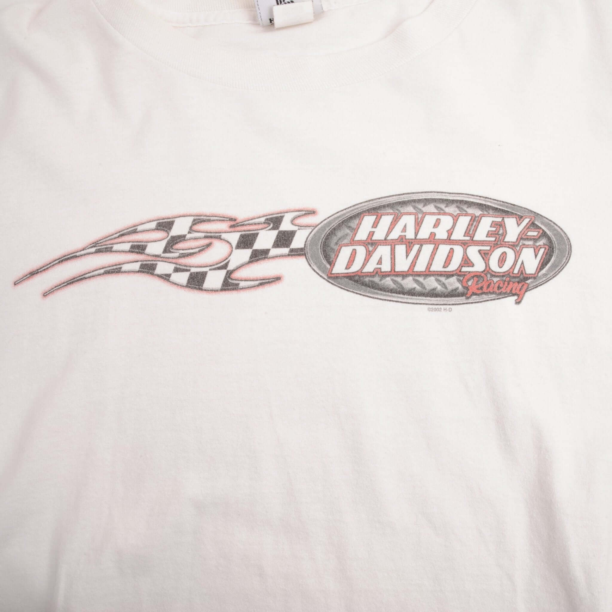 Vintage Harley Davidson Racing Long Sleeves White Tee Shirt 2002 Size 2XL Made In USA