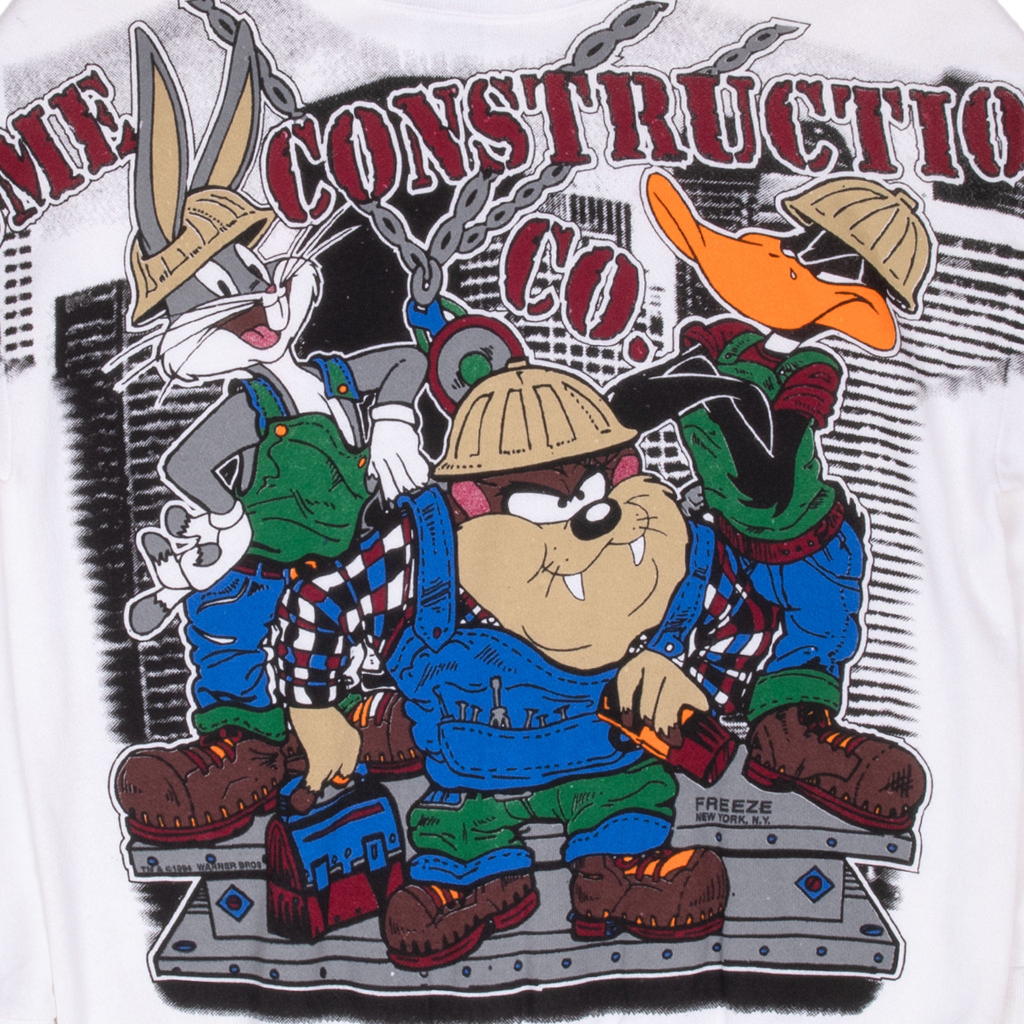 Vintage Looney Tunes Acme Construction Co All Over Print Sweatshirt 1994 Size XL By Freeze NYC