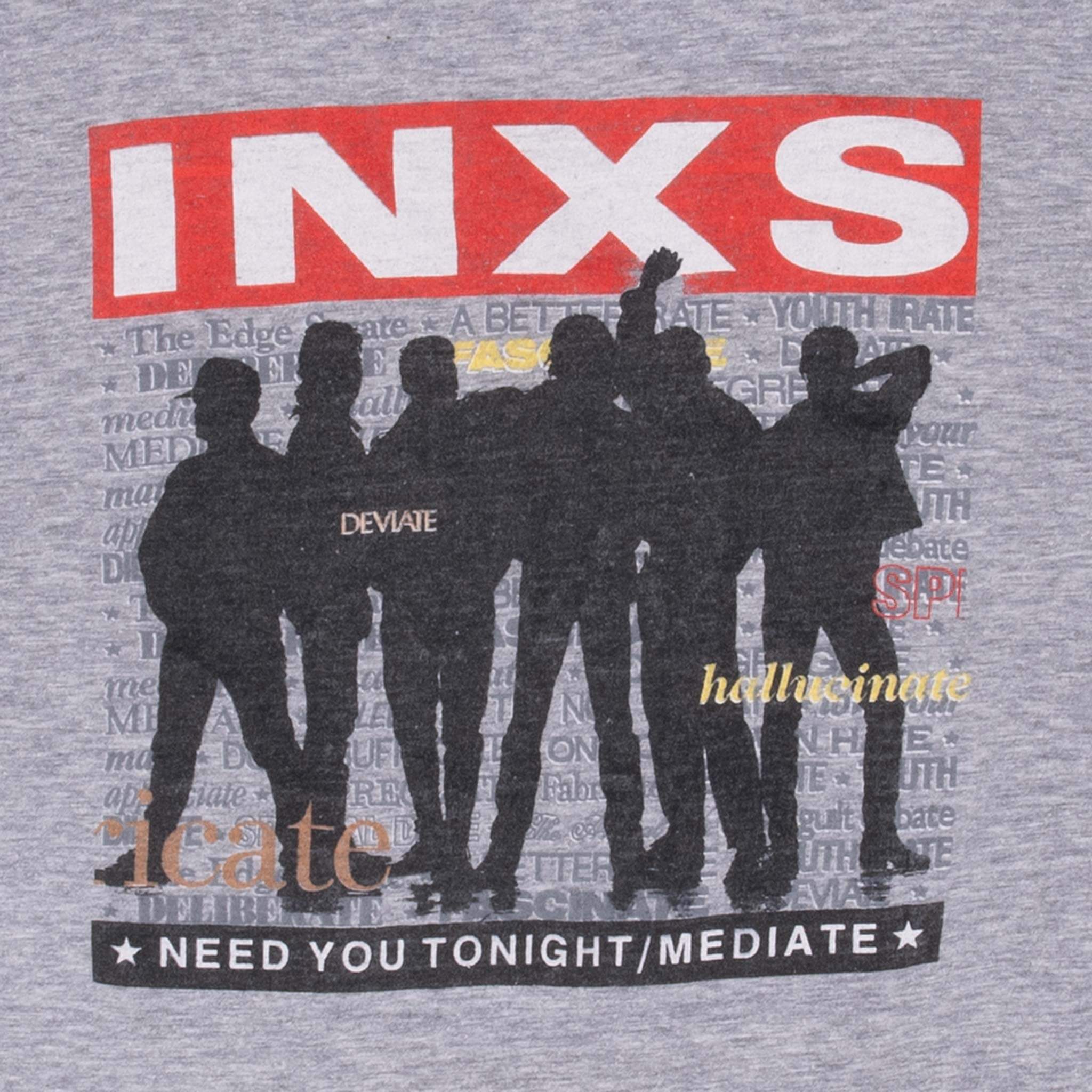 Vintage Inxs Need You Tonight/Mediate Tee Shirt 1980S Size Large Made In USA With Single Stitch Sleeves