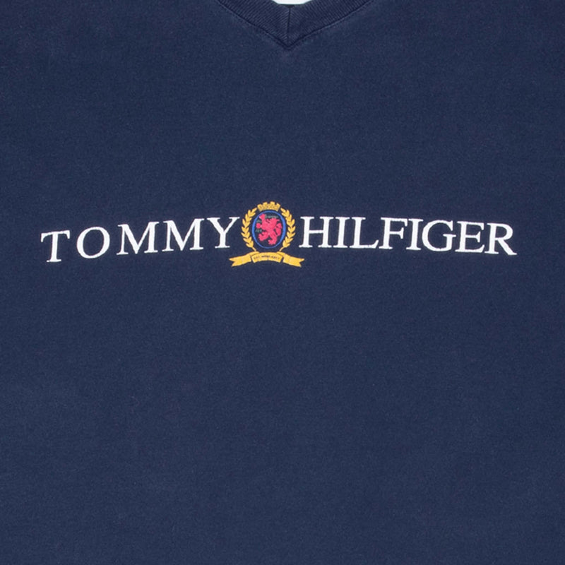 Vintage Tommy Hilfiger Blue V Neck Tee Shirt 1990S Size Large