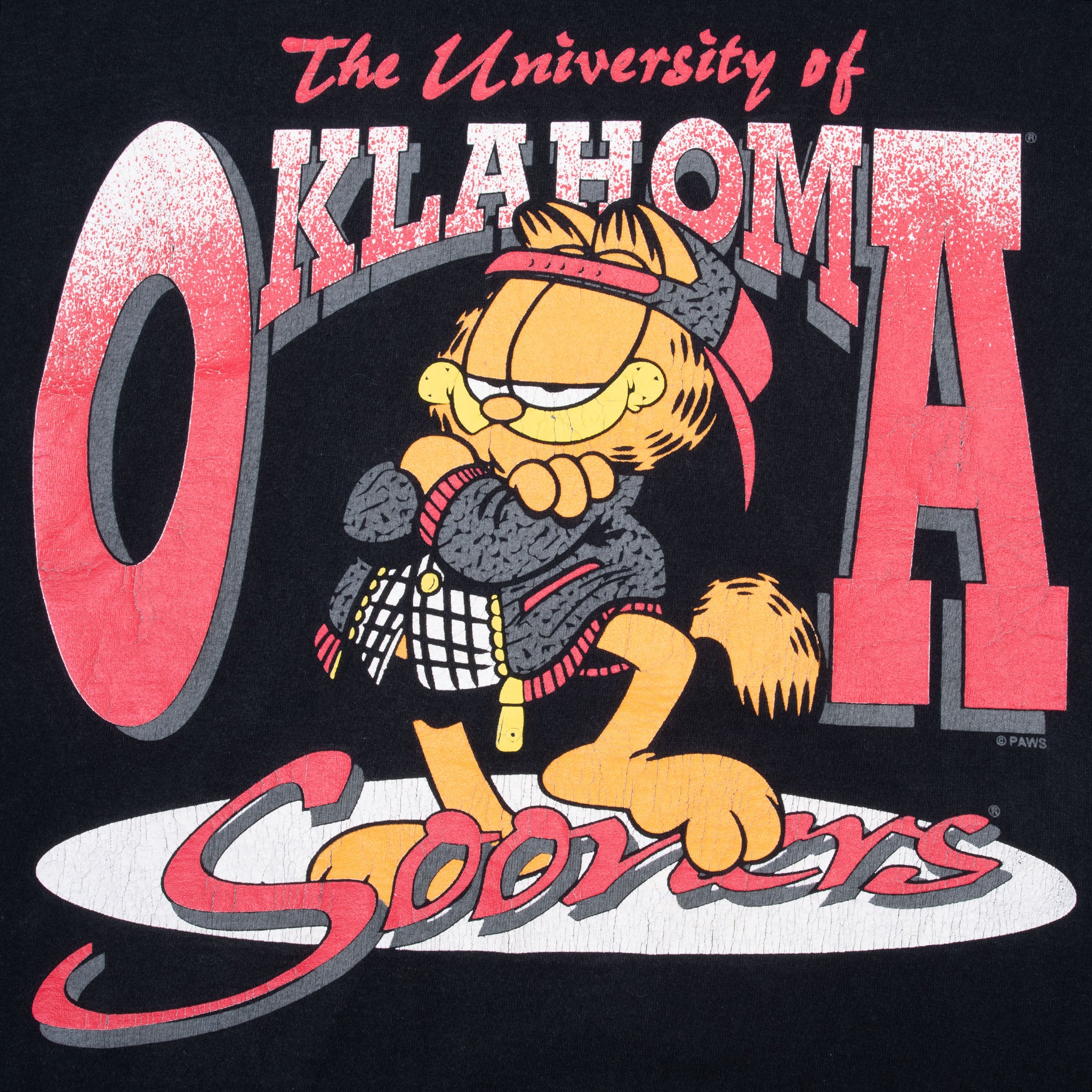 Vintage Ncaa Oklahoma University Sooners Garfield 1990S Long Sleeve Tee Shirt Size XL Made In Usa