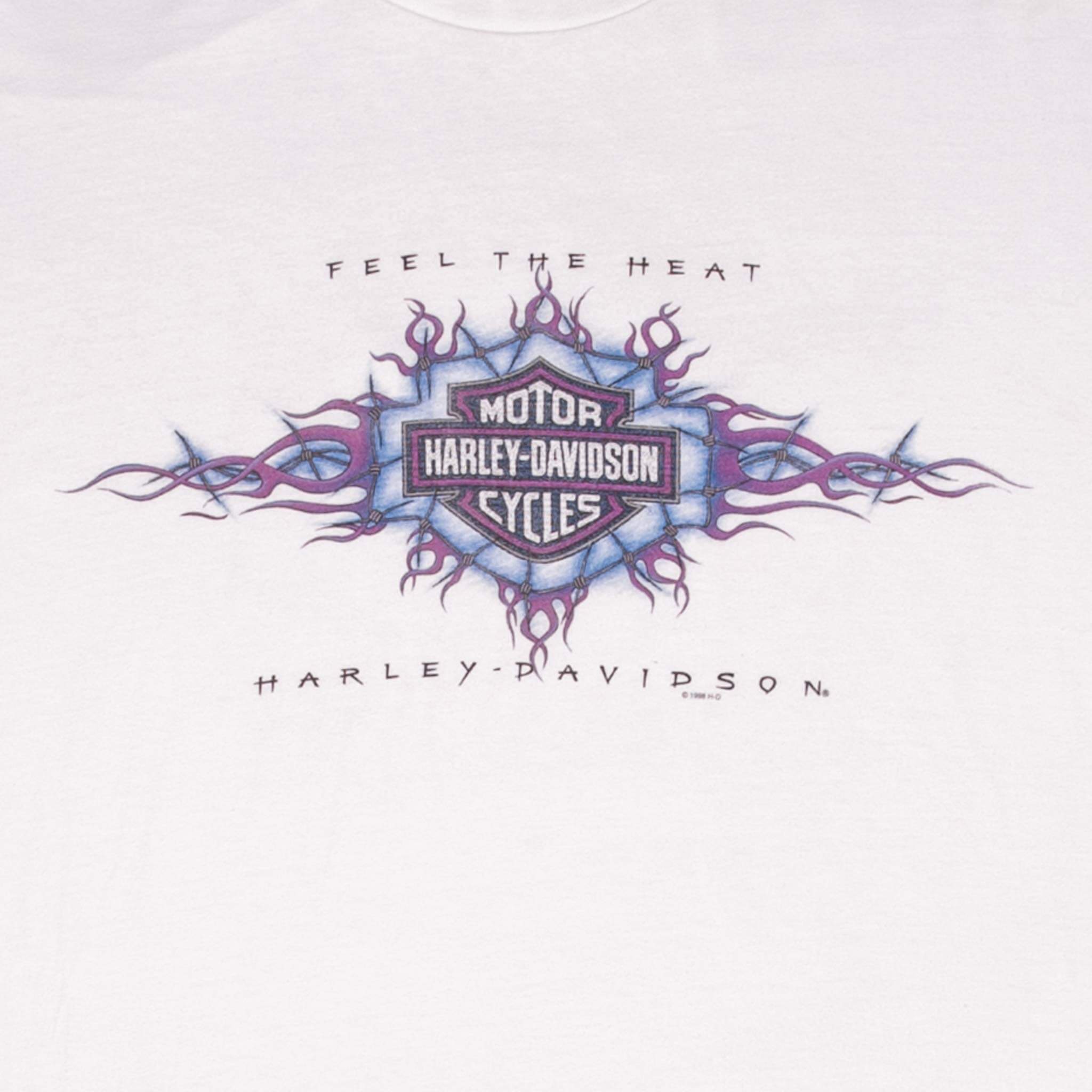 Vintage Harley Davidson Feel The Heat Santa Fe Long Sleeves Flame Tee Shirt 1998 Size 2XL Made In Usa