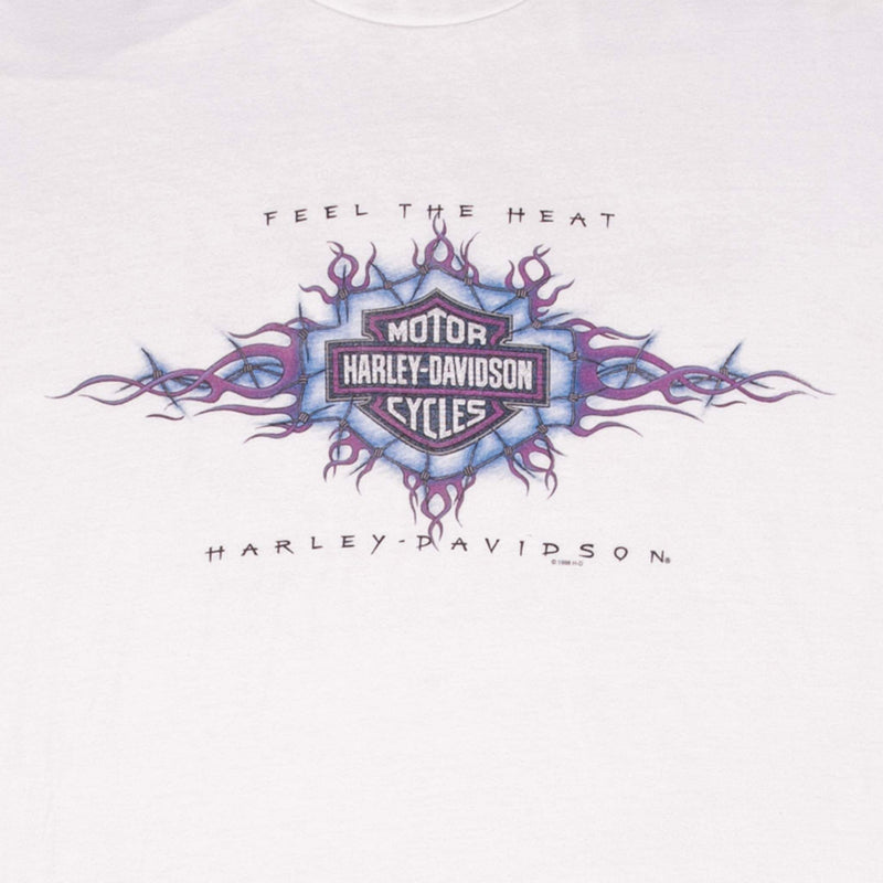 Vintage Harley Davidson Feel The Heat Santa Fe Long Sleeves Flame Tee Shirt 1998 Size 2XL Made In Usa