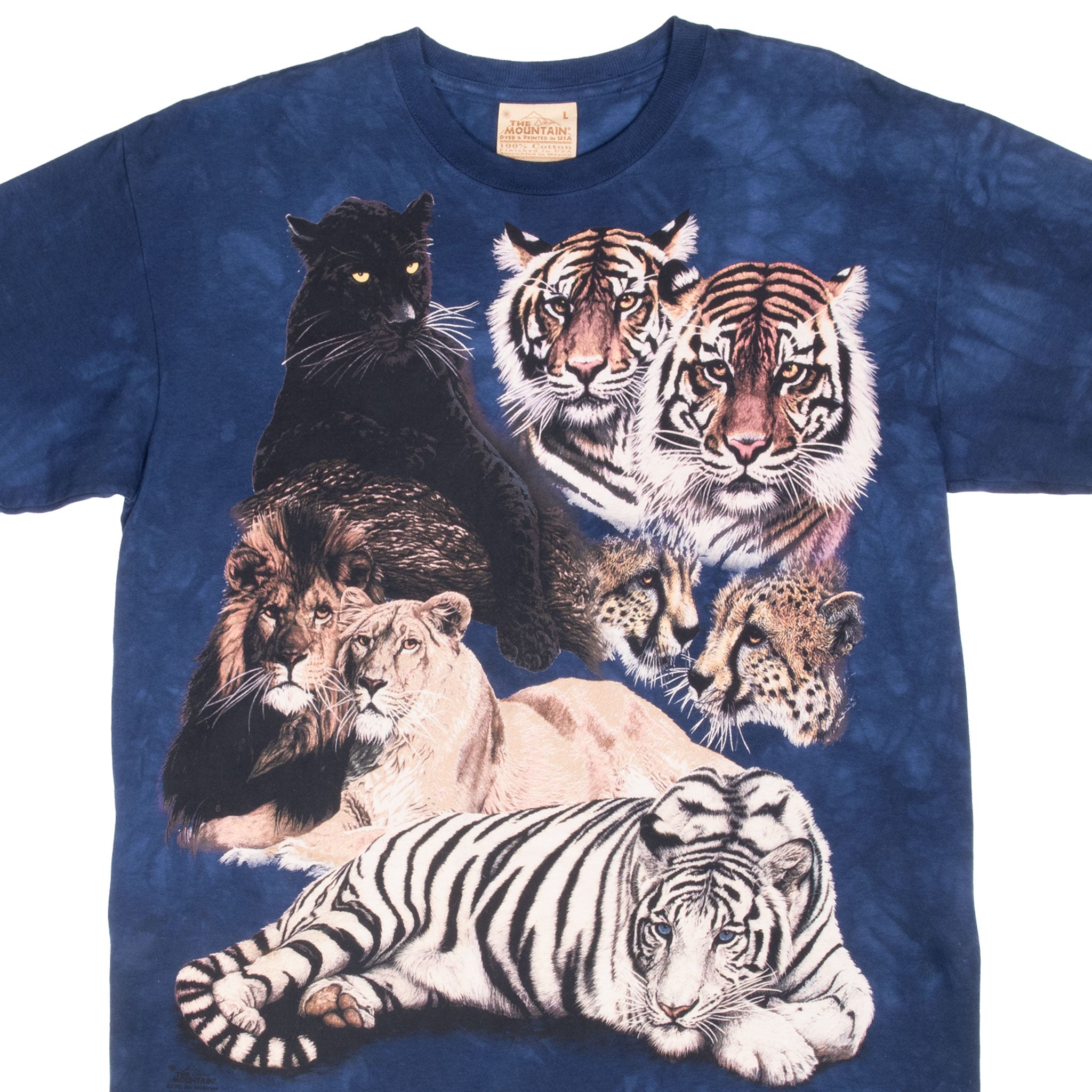 VINTAGE THE MOUNTAIN ANIMAL PRINT TIGERS LIONS PANTHERS TEE SHIRT 2002 LARGE