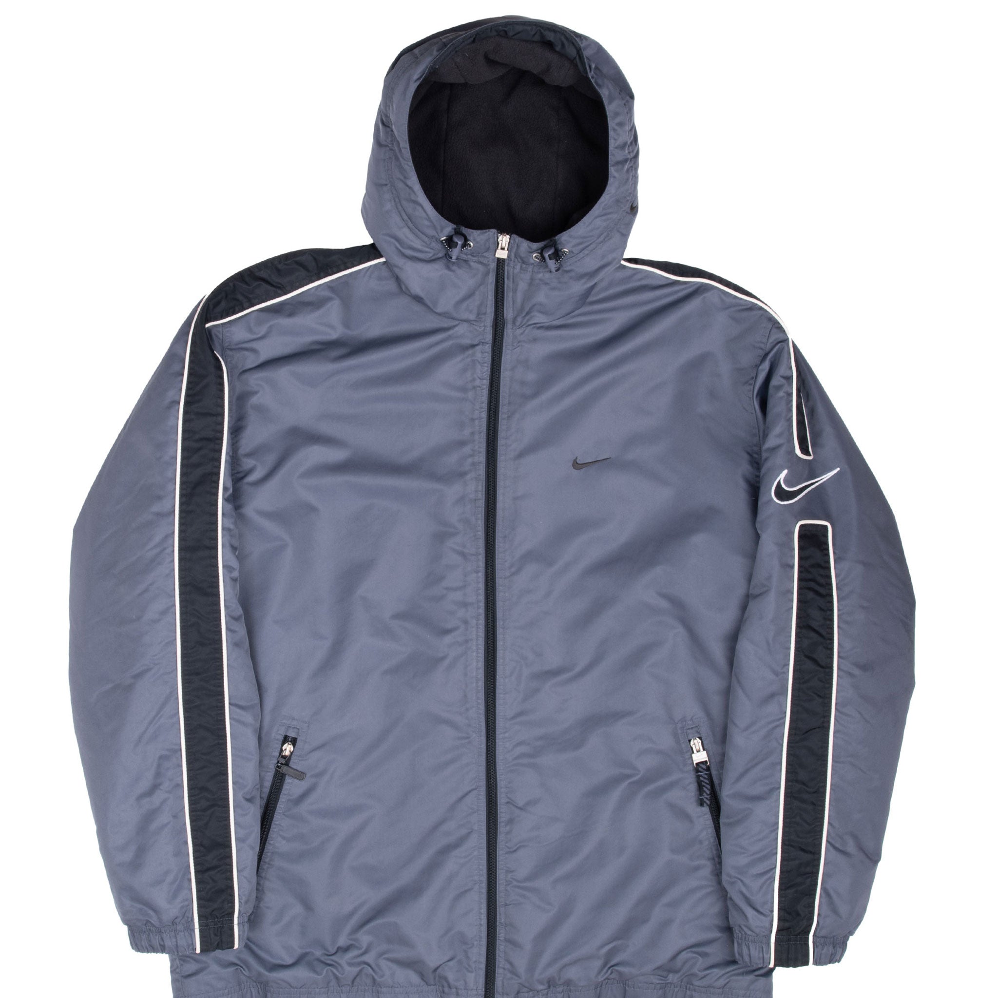 Vintage Nike Big Swoosh Dark Grey Hooded Windbreaker Jacket 2000S Size Large