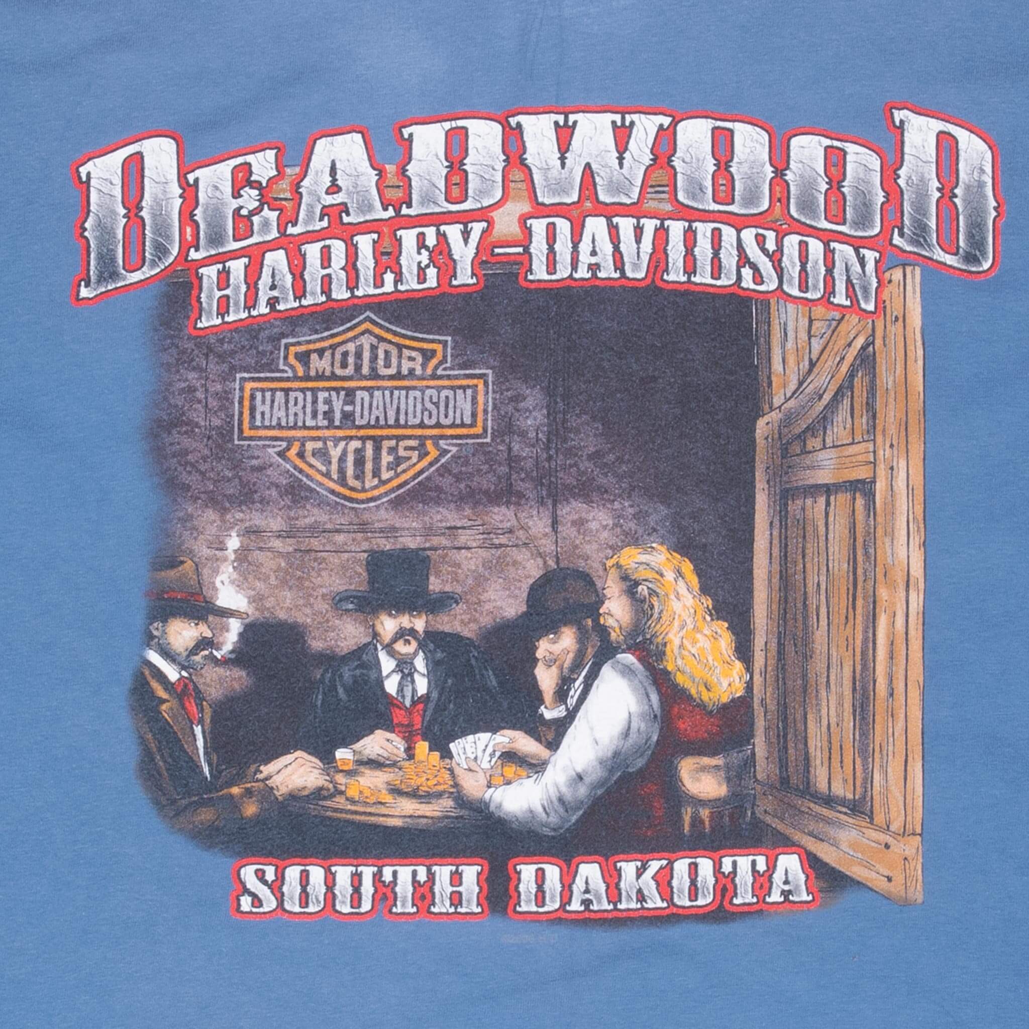 Vintage Harley Davidson Deadwood North Dakota Blue Tee Shirt 2008 Size XL