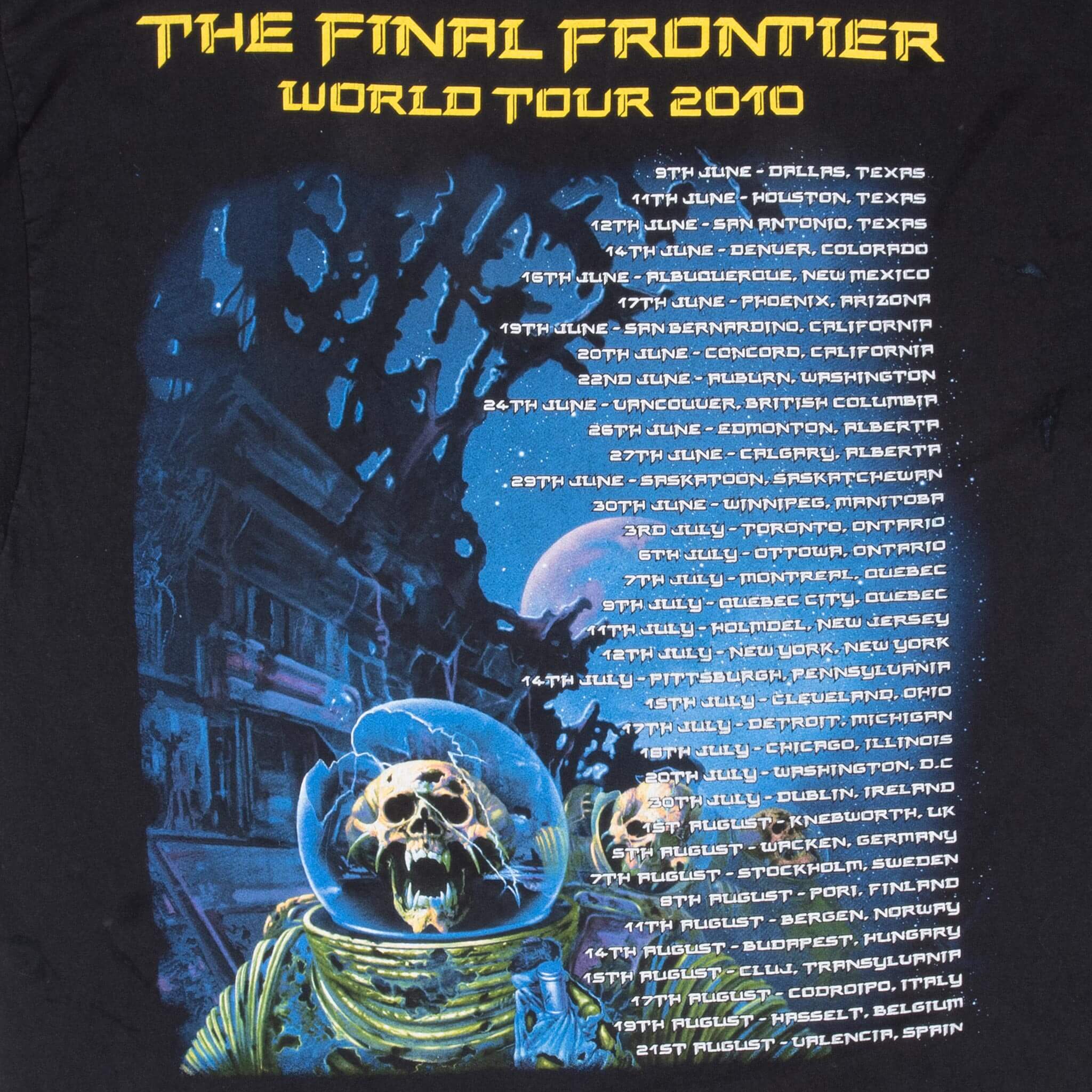 Vintage Iron Maiden The Final Frontier Tour 2010 Black Tee Shirt Size XL